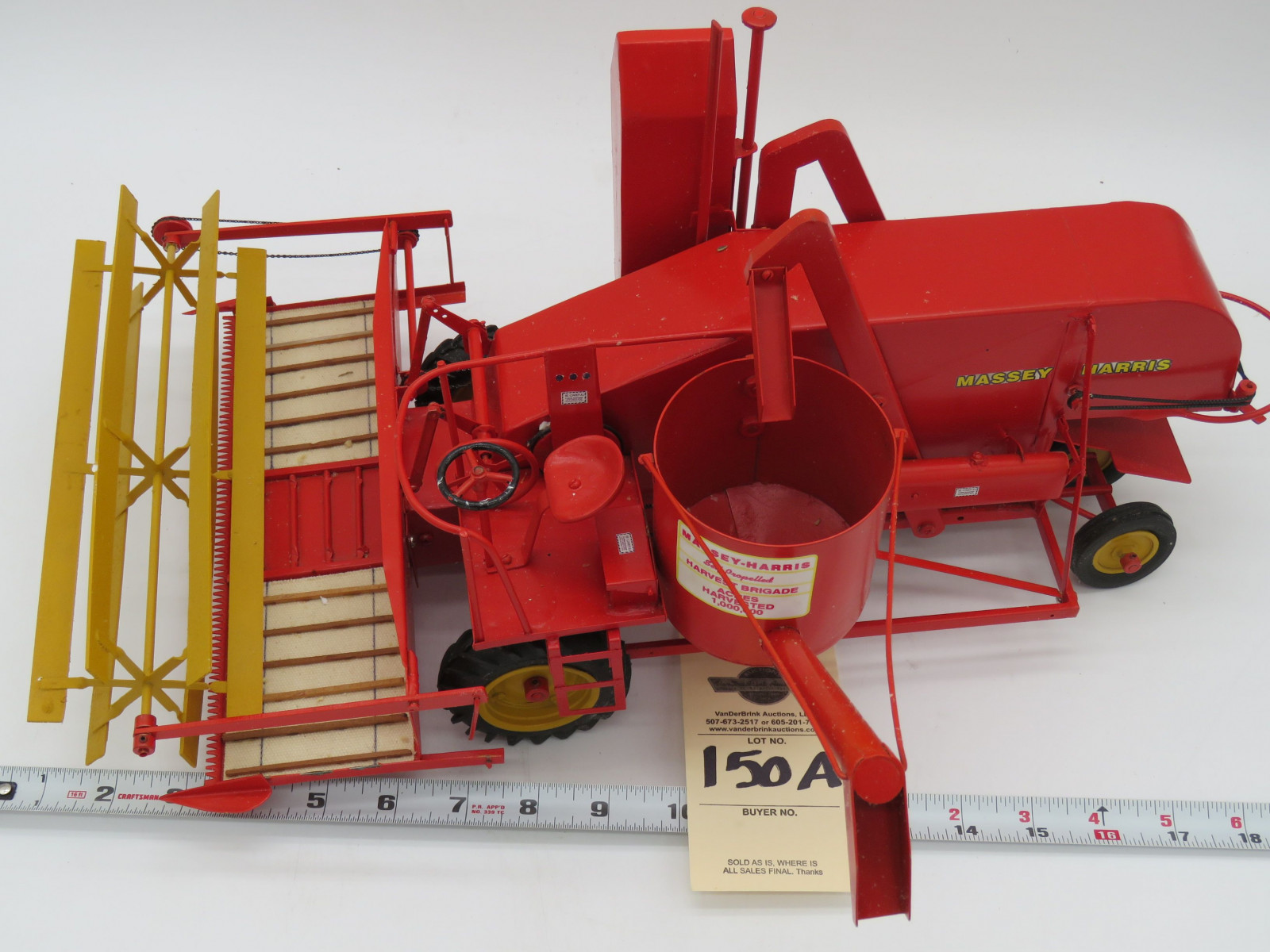 MASSEY-HARRIS SELF PROPELLED HARVEST BRIGADE ACRES HARVESTED 1,000,000 METAL DIECAST NO BOX 1/16TH SCALE - Image 6