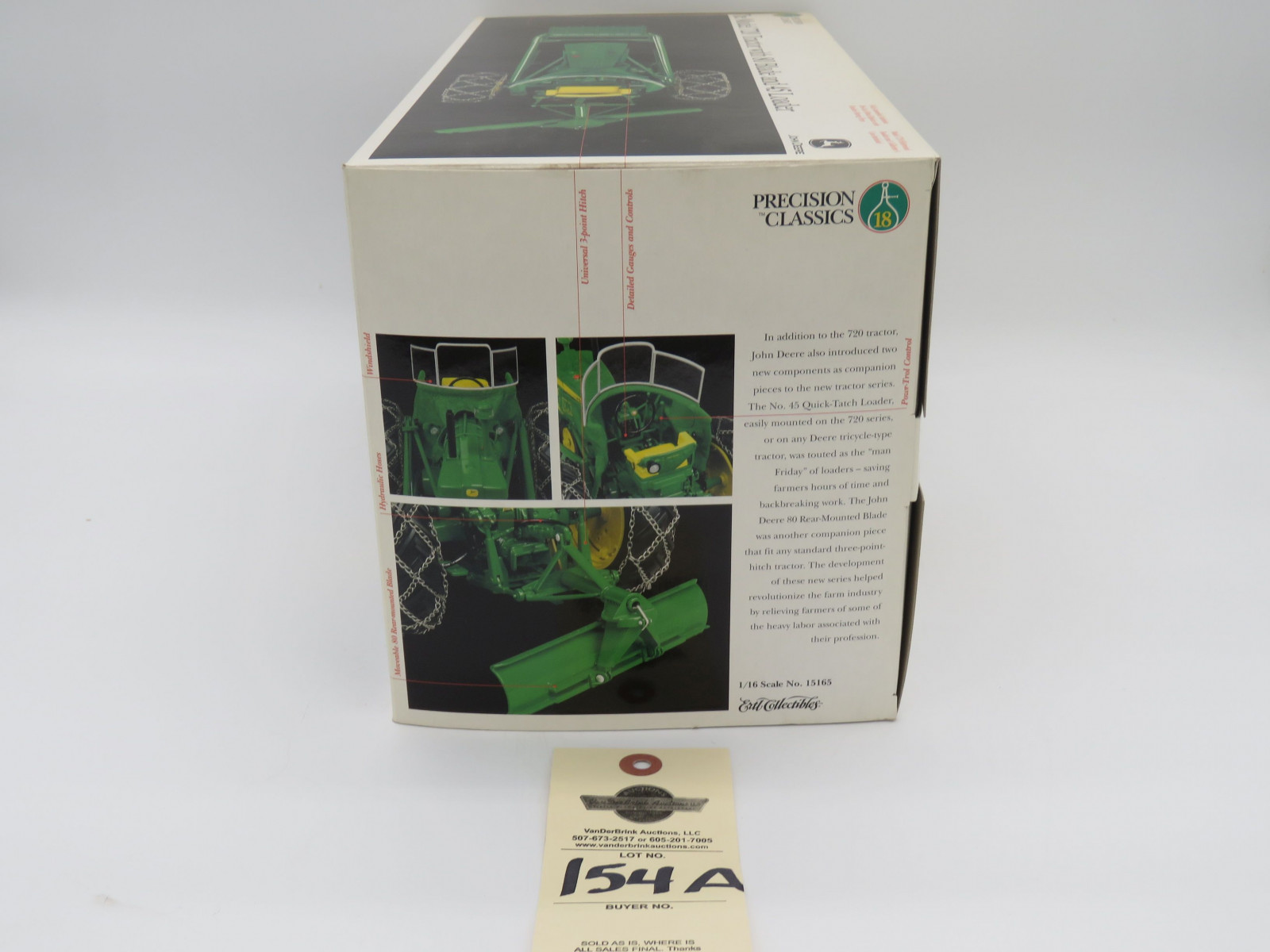 ERTL PRECISION CLASSICS 18 THE MODEL JD 720 TRACTOR WITH 80 BLADE AND 45 LOADER METAL DIECAST NIB 1/16 - Image 6