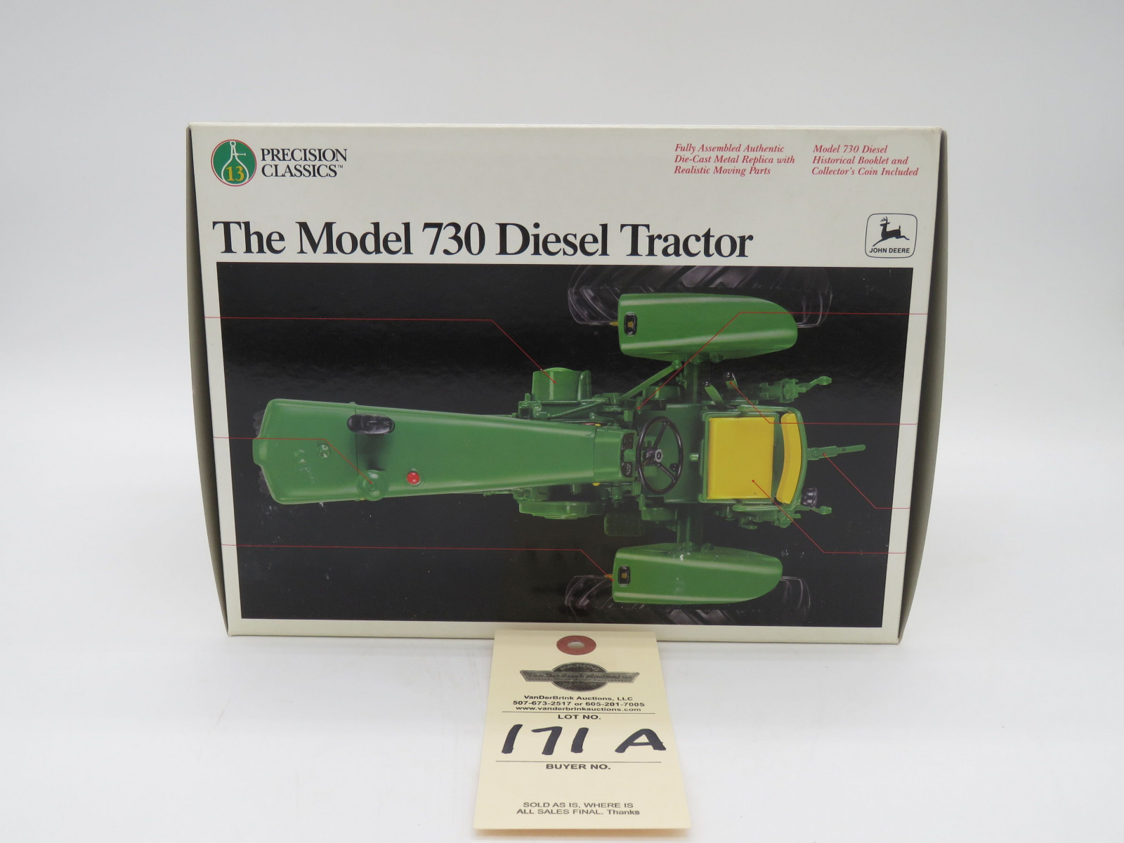 PRECISION CLASSICS 13 THE MODEL 730 DIESEL TRACTOR JD 1/16 SCALE NO.5766 METAL DIECAST NIB MADE IN MACAU - Image 1