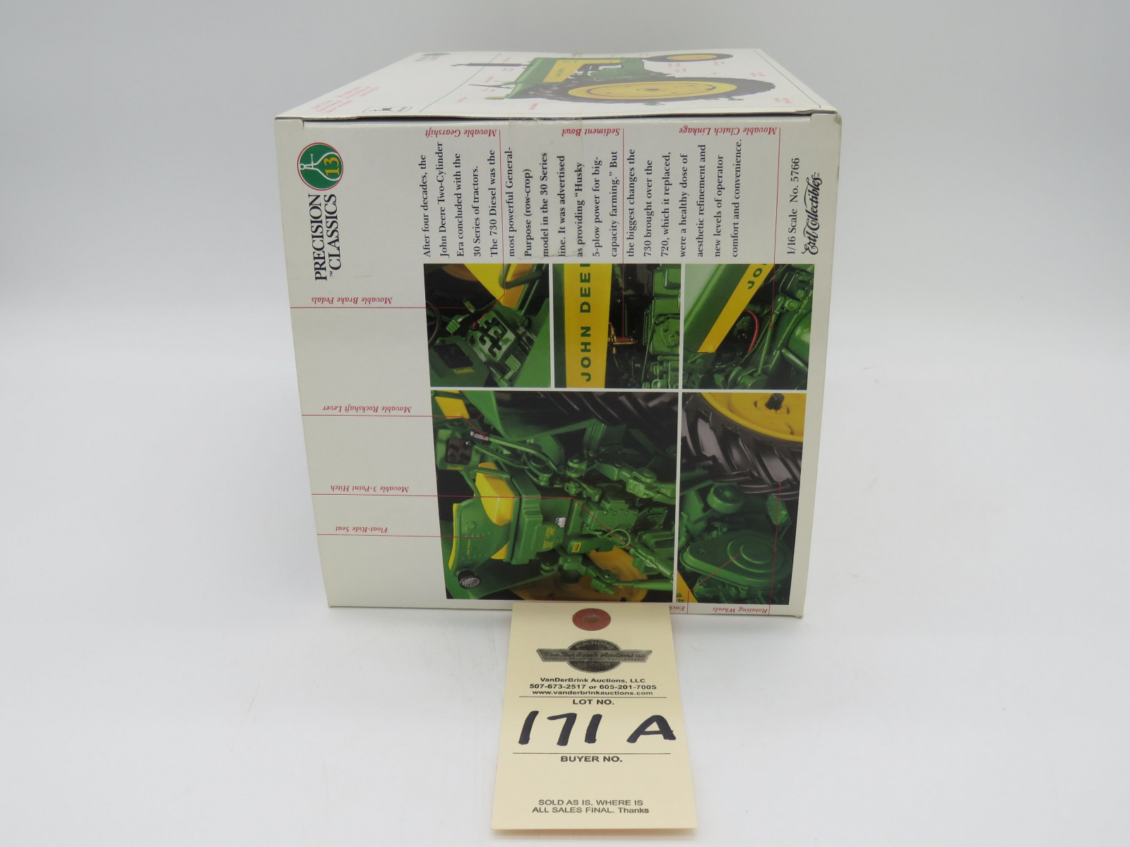 PRECISION CLASSICS 13 THE MODEL 730 DIESEL TRACTOR JD 1/16 SCALE NO.5766 METAL DIECAST NIB MADE IN MACAU - Image 3