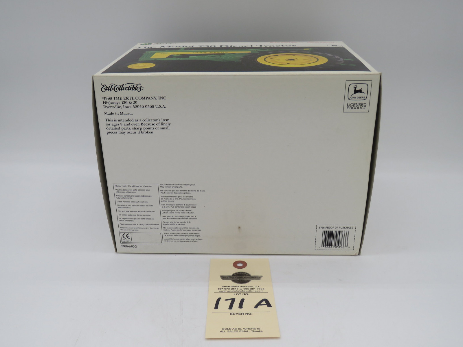 PRECISION CLASSICS 13 THE MODEL 730 DIESEL TRACTOR JD 1/16 SCALE NO.5766 METAL DIECAST NIB MADE IN MACAU - Image 5