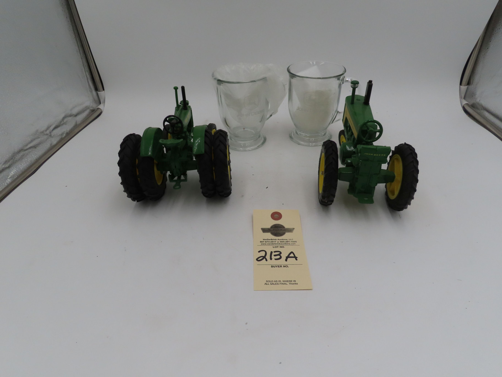 Ertl 1/16th Scale Die-Cast John Deere BW and John Deere 730 and pair of Glass John Deere Mugs with Edtching and No Box - Image 5