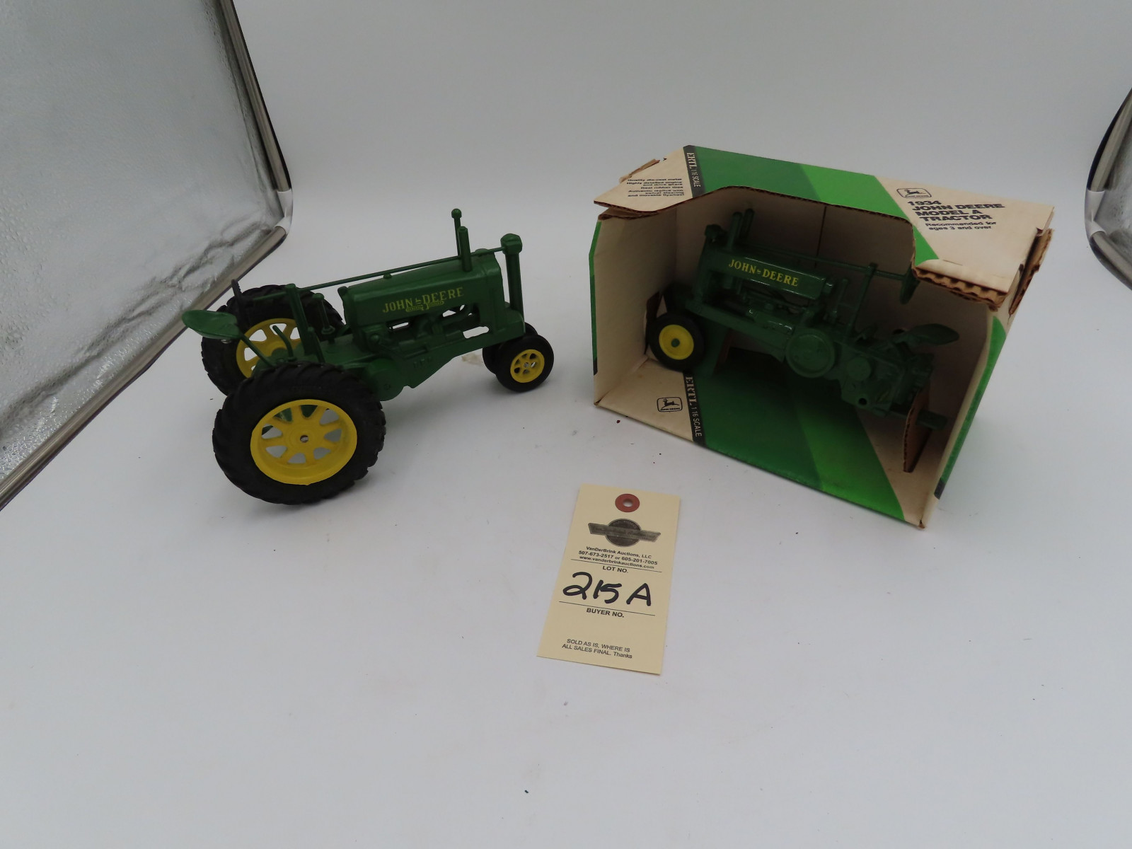 Ertl 1/16th Scale John Deere 1934 Model A no rear wheels and Cast John Deere Unstyled A John Deere - Image 1