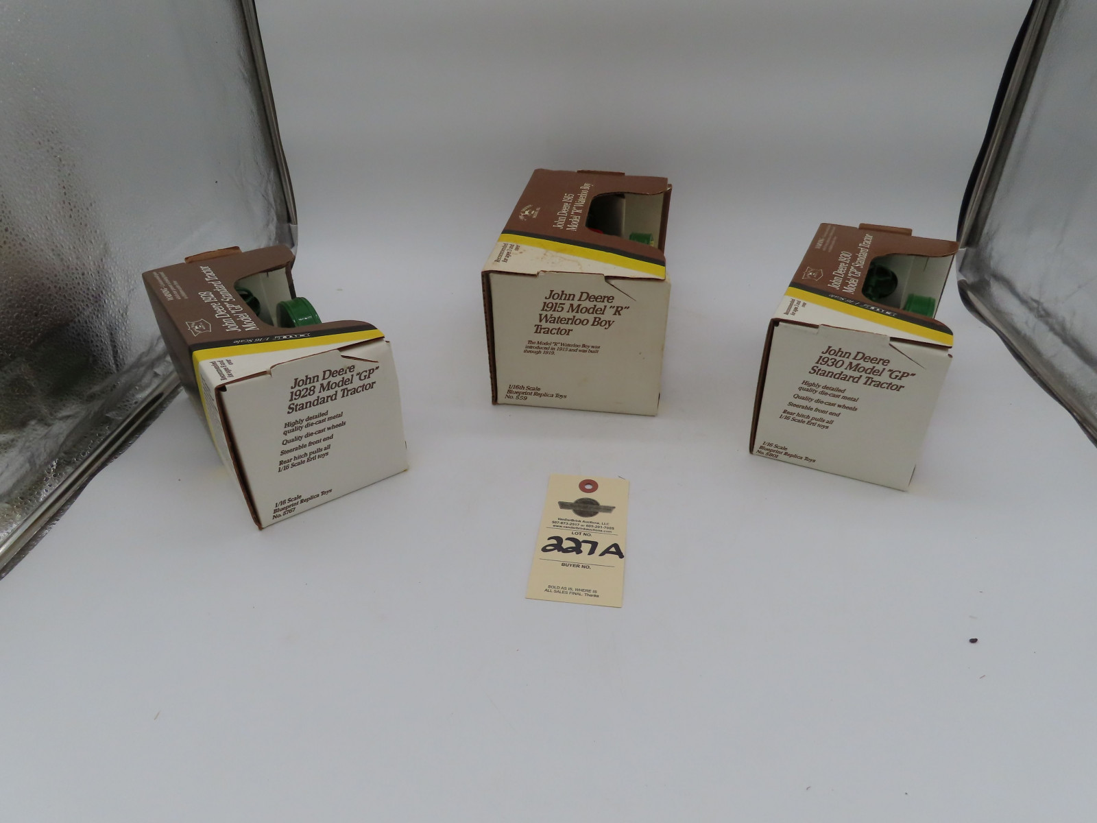 Ertl For John Deere 1/16th Scale die-Cast 1915 John Deere Model R WaterLoo Boy and 1/16th Scale 1930 John Deere GP Tractor, and Collector's Edition 1928 1/16th Scale Model GP all NIB - Image 7