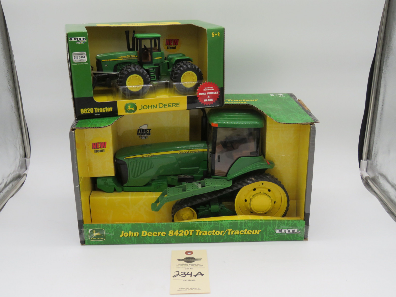 ERTL 9620 Tractor plastic die cast John Deere NIB and 2002 Ertl John Deere 8420T Tractor Metal Die-Cast NIB 1/32 scale selling as group - Image 1