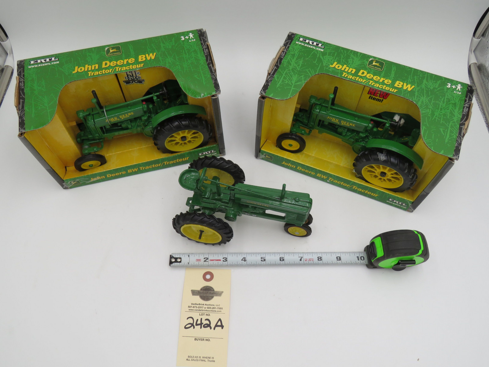 2005 Ertl John Deere BW Tractor 1/16 Scale NIB Metal Die-Cast and 2002 John Deere BW Ertl Metal Die-Cast 1/16 Scale NIB and John Deere Metal Die-Cast with no box 200 carved on bottom. Selling as a group of 3 - Image 2