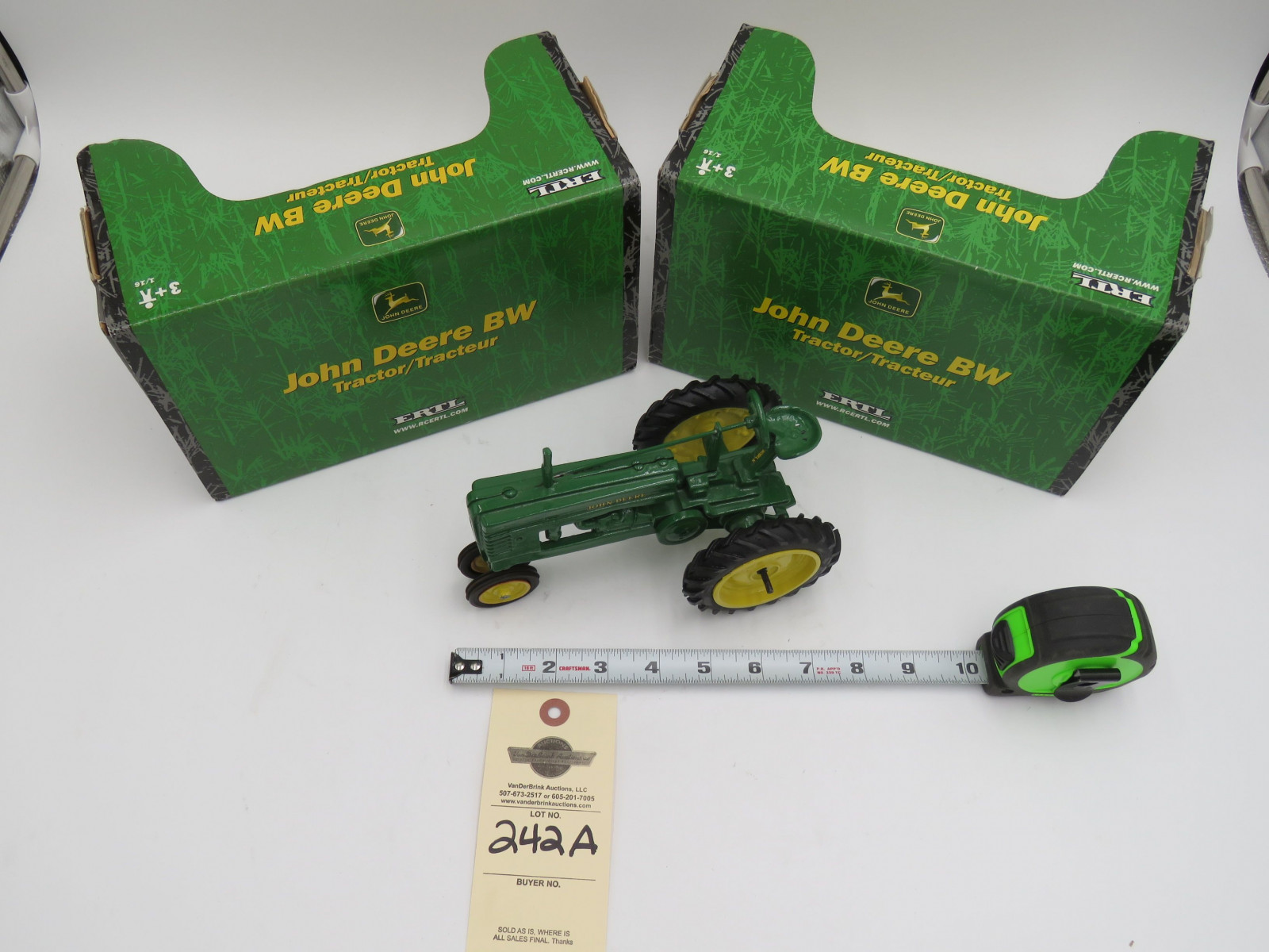 2005 Ertl John Deere BW Tractor 1/16 Scale NIB Metal Die-Cast and 2002 John Deere BW Ertl Metal Die-Cast 1/16 Scale NIB and John Deere Metal Die-Cast with no box 200 carved on bottom. Selling as a group of 3 - Image 4