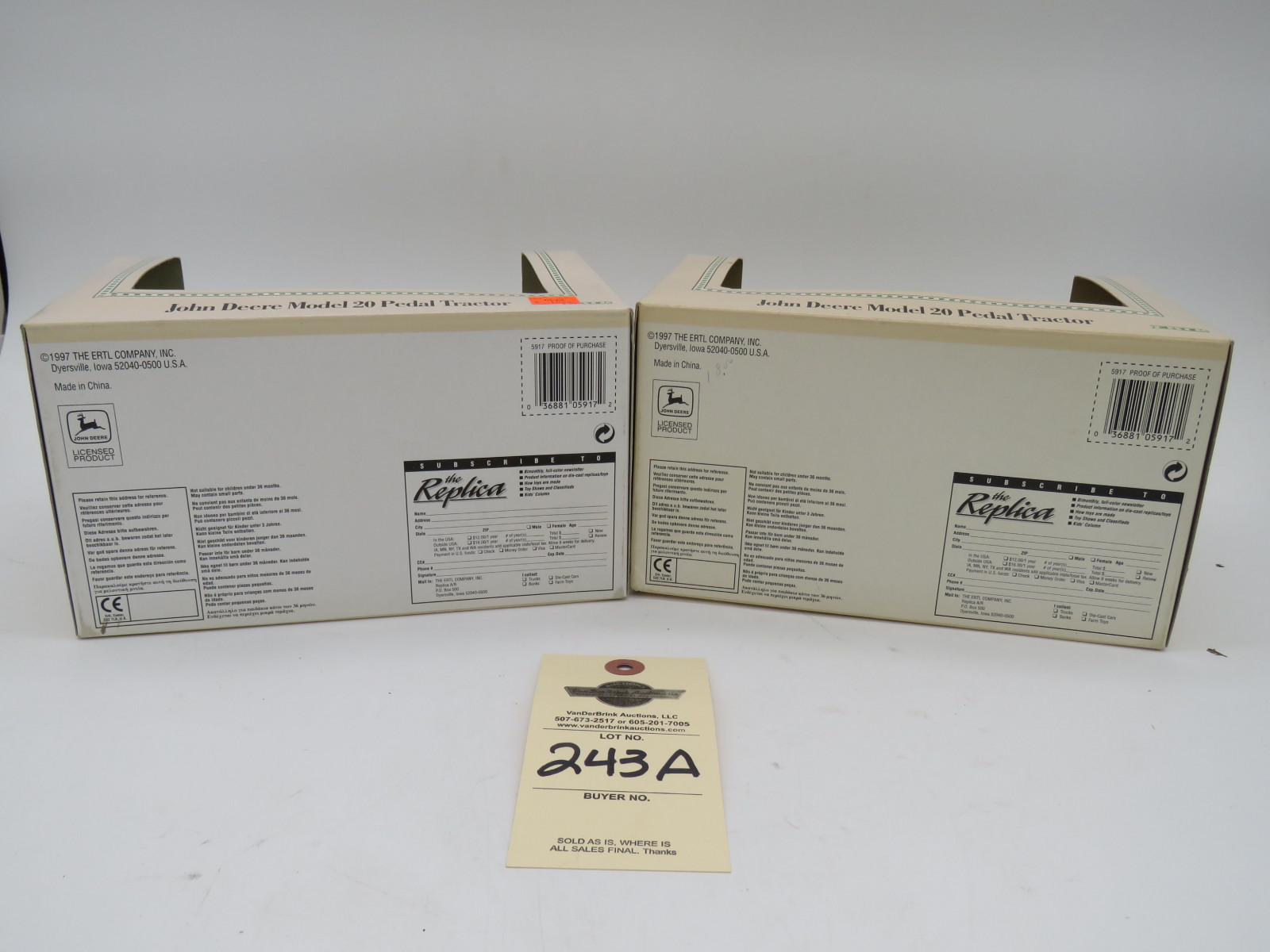 1997 Ertl John Deere Model 20 Pedal Tractor metal Die-Cast NIB and 1997 Ertl John Deere Model 20 Pedal Tractor Metal Die-Cast NIB Sold as a pair 1/8th Scale - Image 3