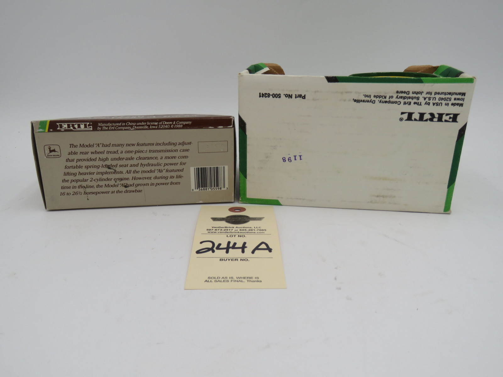 1988 Ertl for John Deere 1934 Model A Tractor 1/43 scale Metal Die-Cast NIB and Ertl John Deere 1923 Model D Tractor Die cast Metal No.500 NIB Made in USA sold as a pair - Image 3