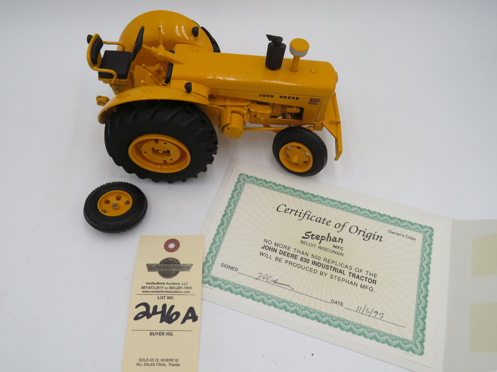 John Deere 830 Industrial Tractor Certificate Included Metal Die-Cast Limited Edition series by Stephan MFG - Image 4