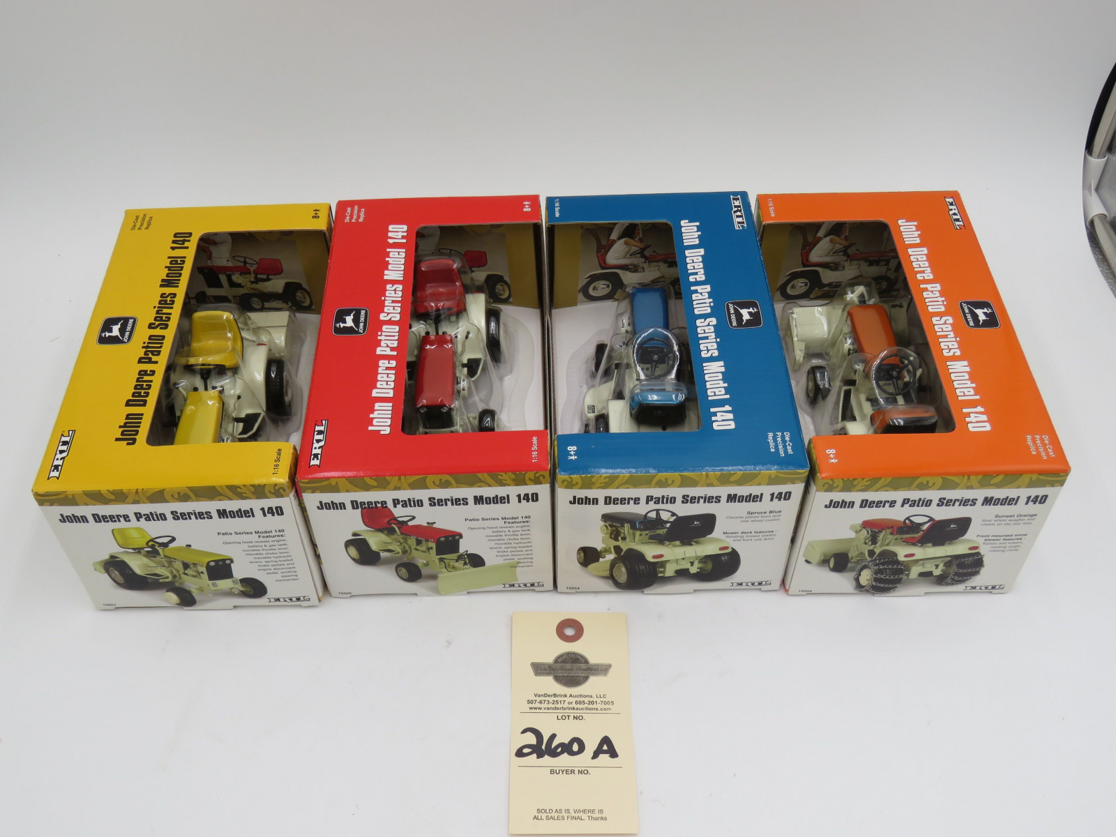 2004 Ertl John Deere Patio Series Model 140 1:16 scale Die Cast Snowblower NIB. 2004 John Deere Series Model 140 Ertl with plow 1:16  Scale NIB.2004 John Deere Patio Series Model 140 Mower Ertl 1:16 scale NIB. 2004 Ertl  John Deere Series Model 140 with rear tiller 1:16 scale NIB. Sold as a group of 4. All metal die-cast. - Image 5
