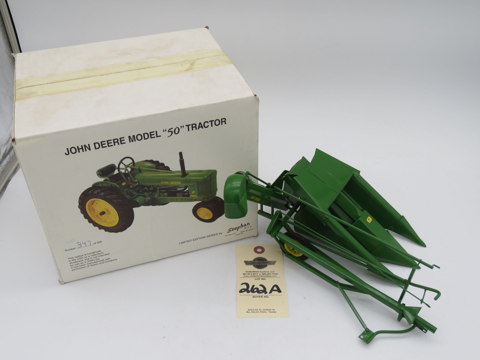 1997 Limited Edition series by Stephan MFG John Deere Model 50 Tractor number 347 of 500. NIB Die Cast. John Deere Corn picker pull type metal die cast no box. Sold as a pair - Image 4