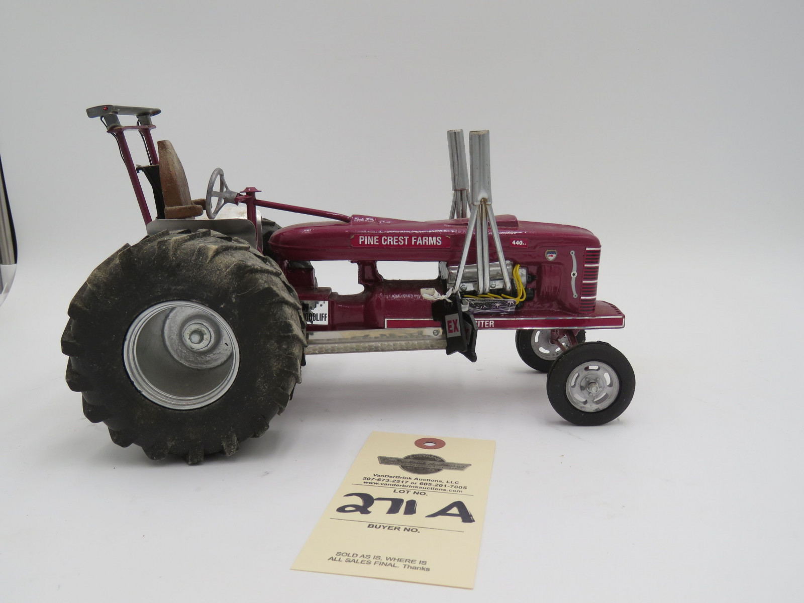 1988 Pine Crest Farms 440 C.I. purple metal die-cast tractor by Dale Woodliff. No Box. - Image 3