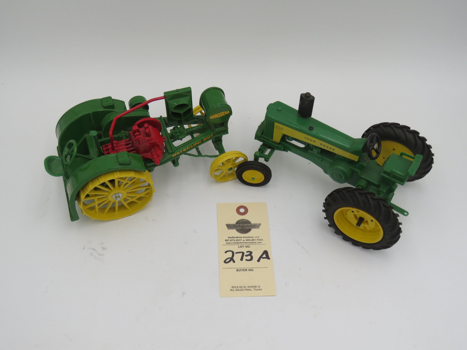 John Deere 530 plastic tractor 1987 Plow City. ErtlD, Iowa Waterloo Boy Kerosene metal die-cast tractor. Sold as a set of 2. - Image 2