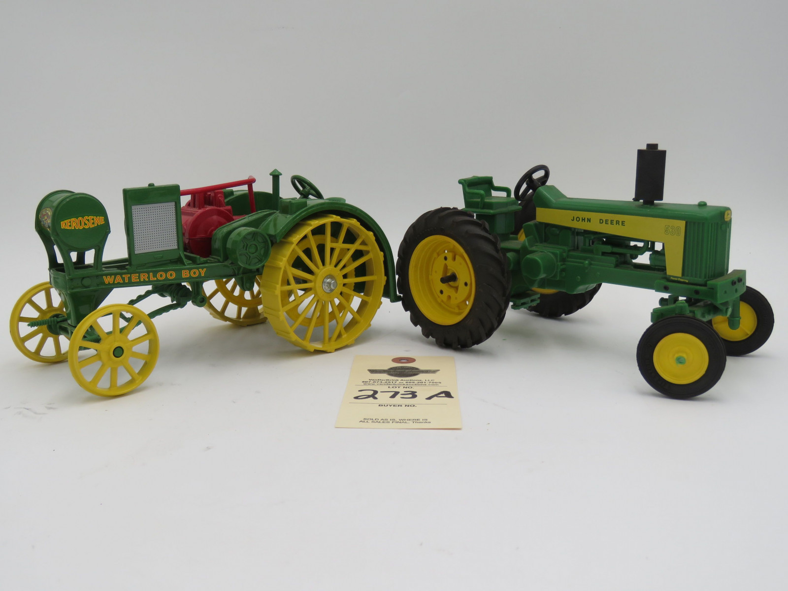 John Deere 530 plastic tractor 1987 Plow City. ErtlD, Iowa Waterloo Boy Kerosene metal die-cast tractor. Sold as a set of 2. - Image 4