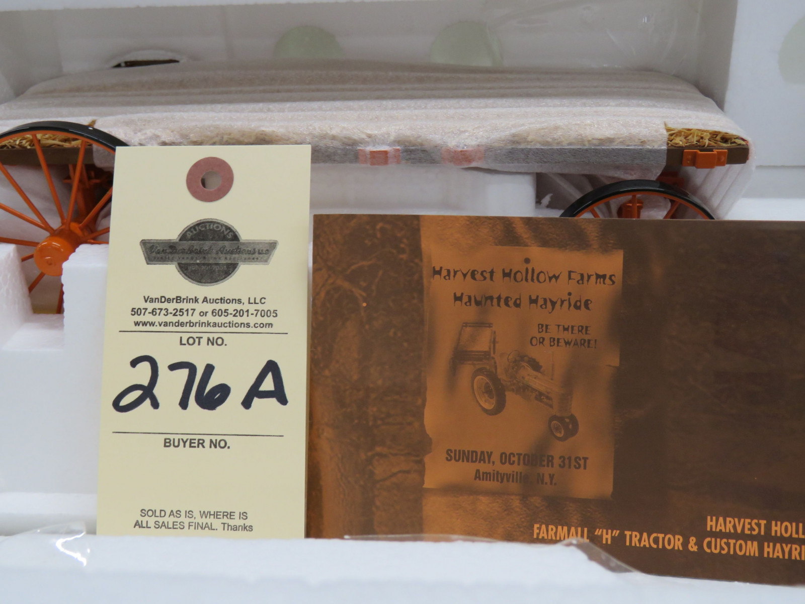 One of a kind Farmall H Halloween Tractor and custom hayride wagon. Not taken out of styrofoam. Includes accessories new in box. Harvent Hollow Farms Haunted Hayride booklet included. Certificate of Autheticity. - Image 2