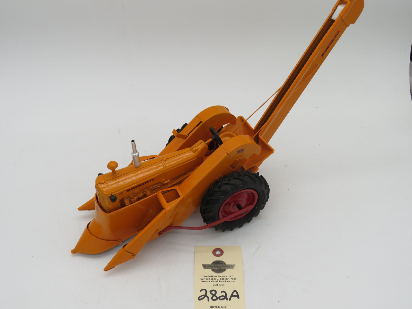 Minneapolis Moline UB with mounted picker custom build by Hernlan R. Metal diecast tractor. Orange with red accents. No box. - Image 2