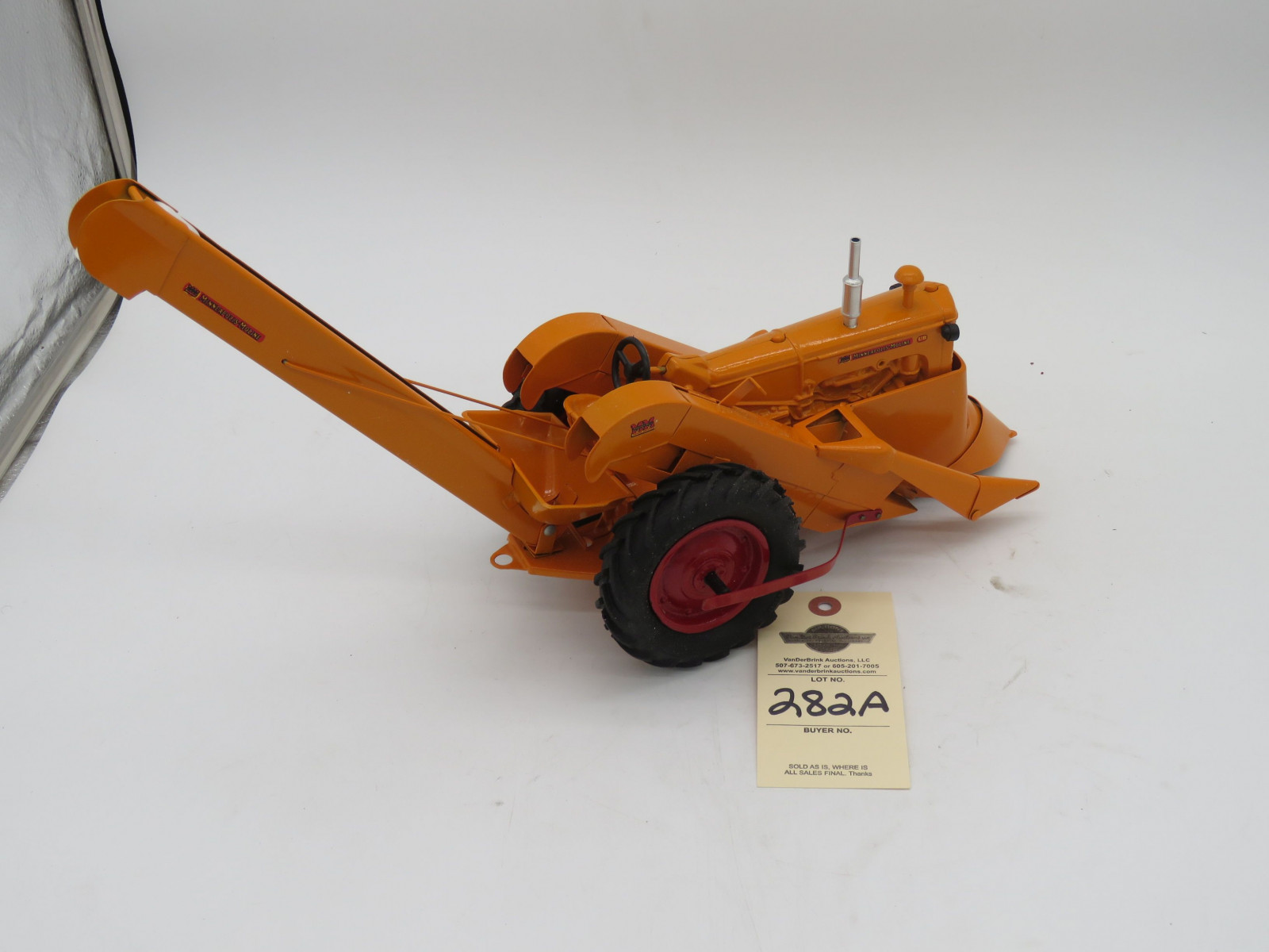 Minneapolis Moline UB with mounted picker custom build by Hernlan R. Metal diecast tractor. Orange with red accents. No box. - Image 4