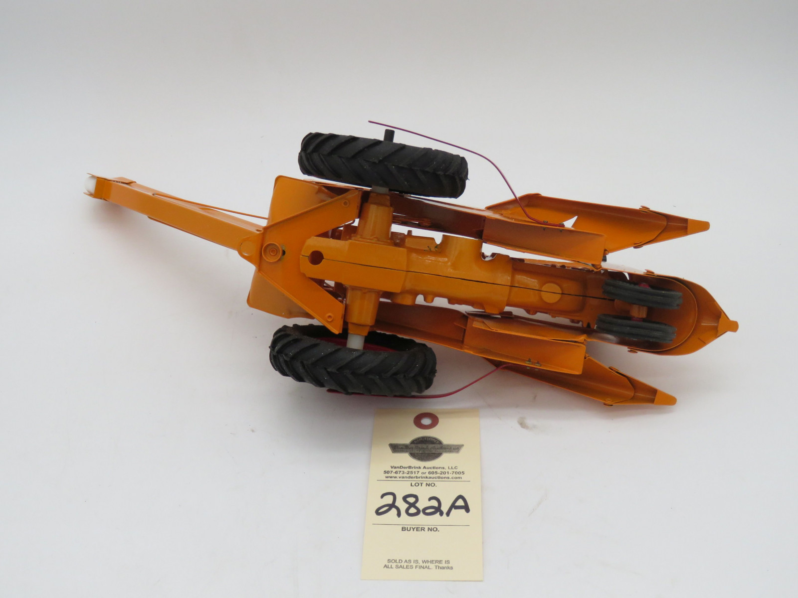 Minneapolis Moline UB with mounted picker custom build by Hernlan R. Metal diecast tractor. Orange with red accents. No box. - Image 5