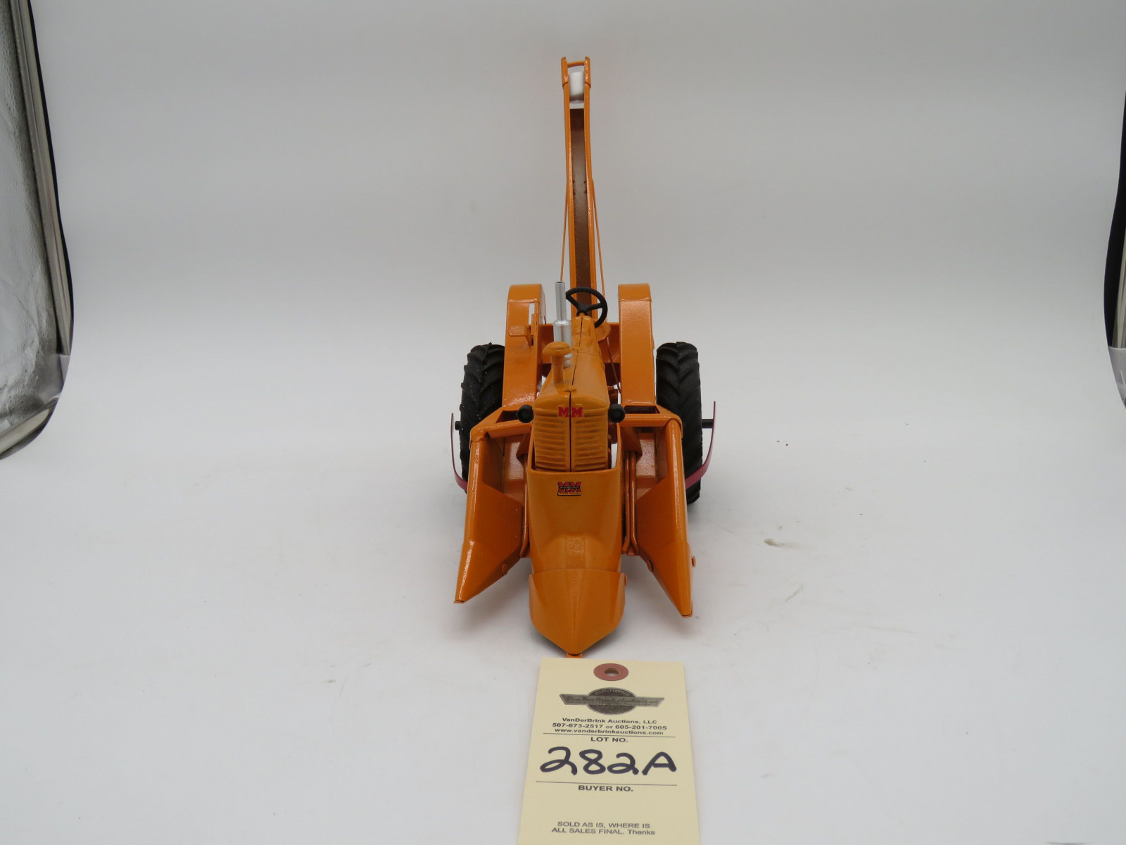 Minneapolis Moline UB with mounted picker custom build by Hernlan R. Metal diecast tractor. Orange with red accents. No box. - Image 6