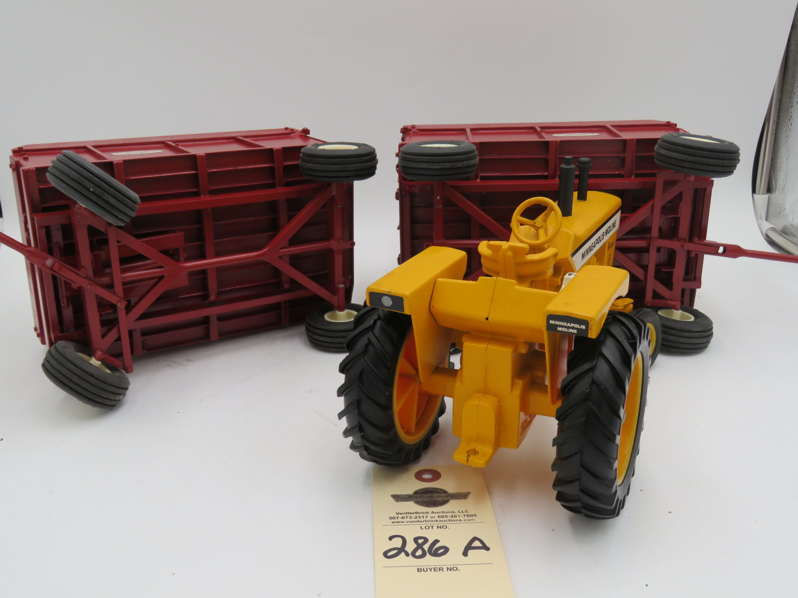 Minneapolis Moline G1000 Ertl metal die-cast tractor no box. 2 Bush Hog Stan Horst metal die cast wagons. No box. Sold as a set of 3. 1/16th Scale - Image 6