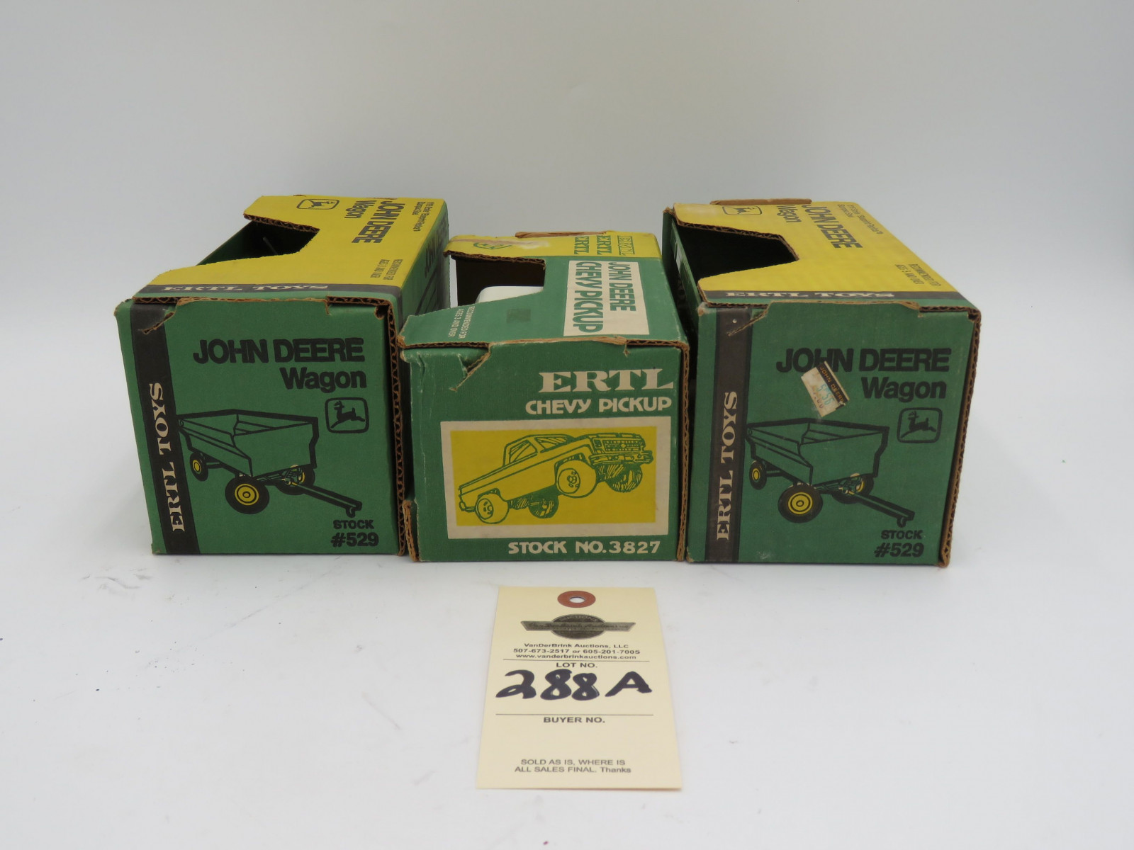 Ertl John Deere Chevy Pickup Steel Die-cast. Ertl John Deere Wagon 1/16 scale stamped steel die-cast wagon NIB. Ertl John Deere Stamped steel wagon 1/16 scale NIB. Sold as a lot of 3. - Image 3