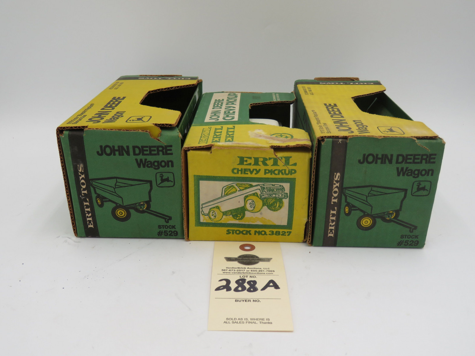 Ertl John Deere Chevy Pickup Steel Die-cast. Ertl John Deere Wagon 1/16 scale stamped steel die-cast wagon NIB. Ertl John Deere Stamped steel wagon 1/16 scale NIB. Sold as a lot of 3. - Image 4