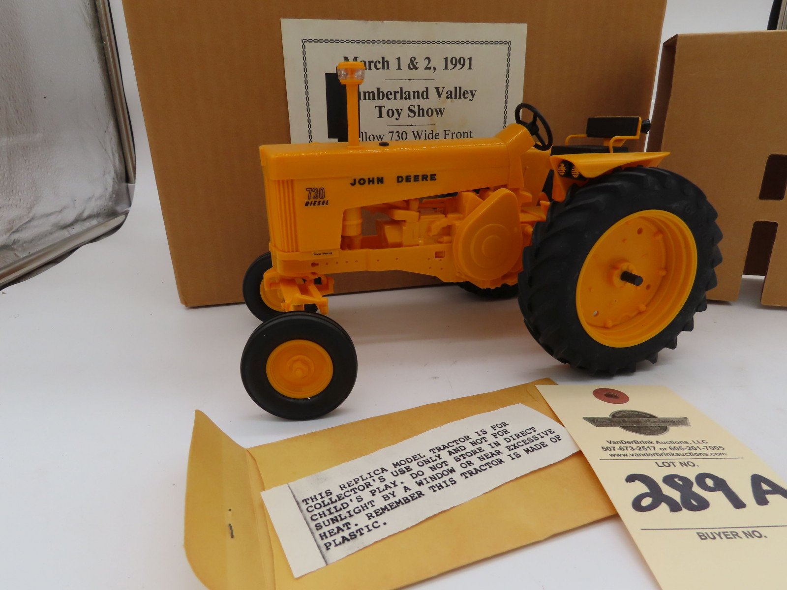 Yoder March 1 & 2 1991 Cumberland Valley Toy Show Yellow John Deere 730 Wide Front Tractor No Box 1/16th Scale - Image 2