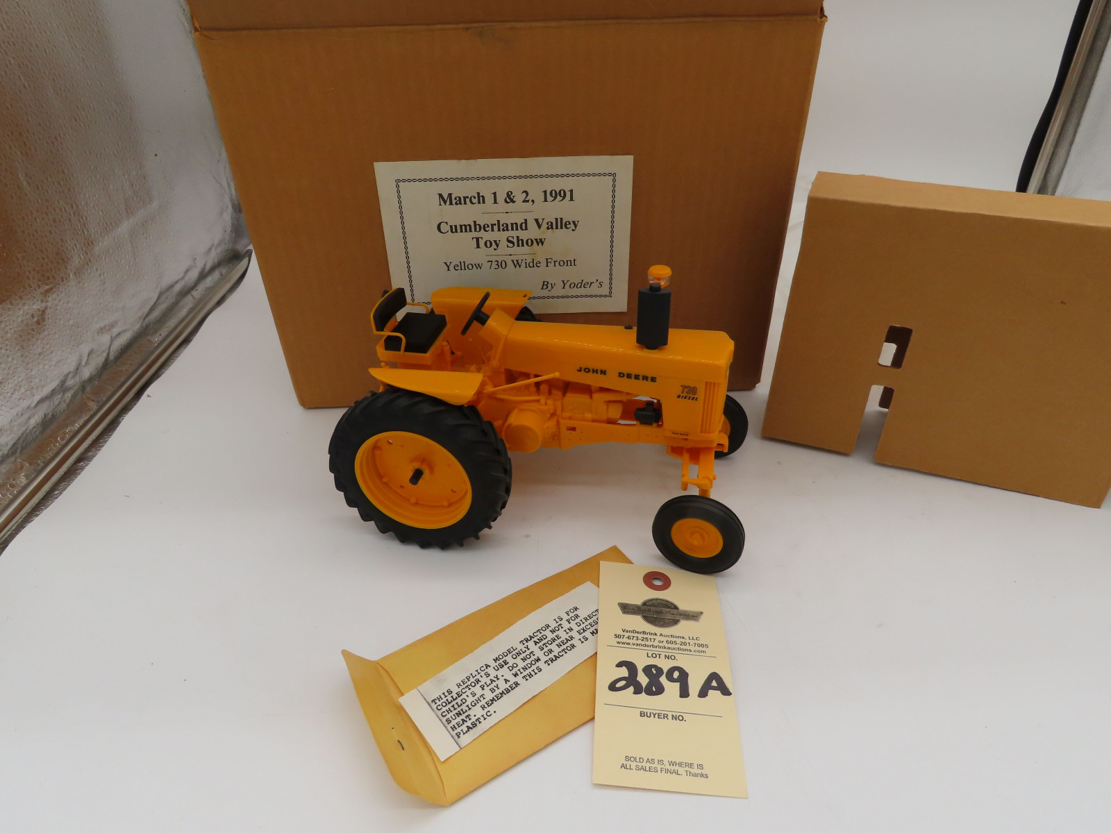 Yoder March 1 & 2 1991 Cumberland Valley Toy Show Yellow John Deere 730 Wide Front Tractor No Box 1/16th Scale - Image 3