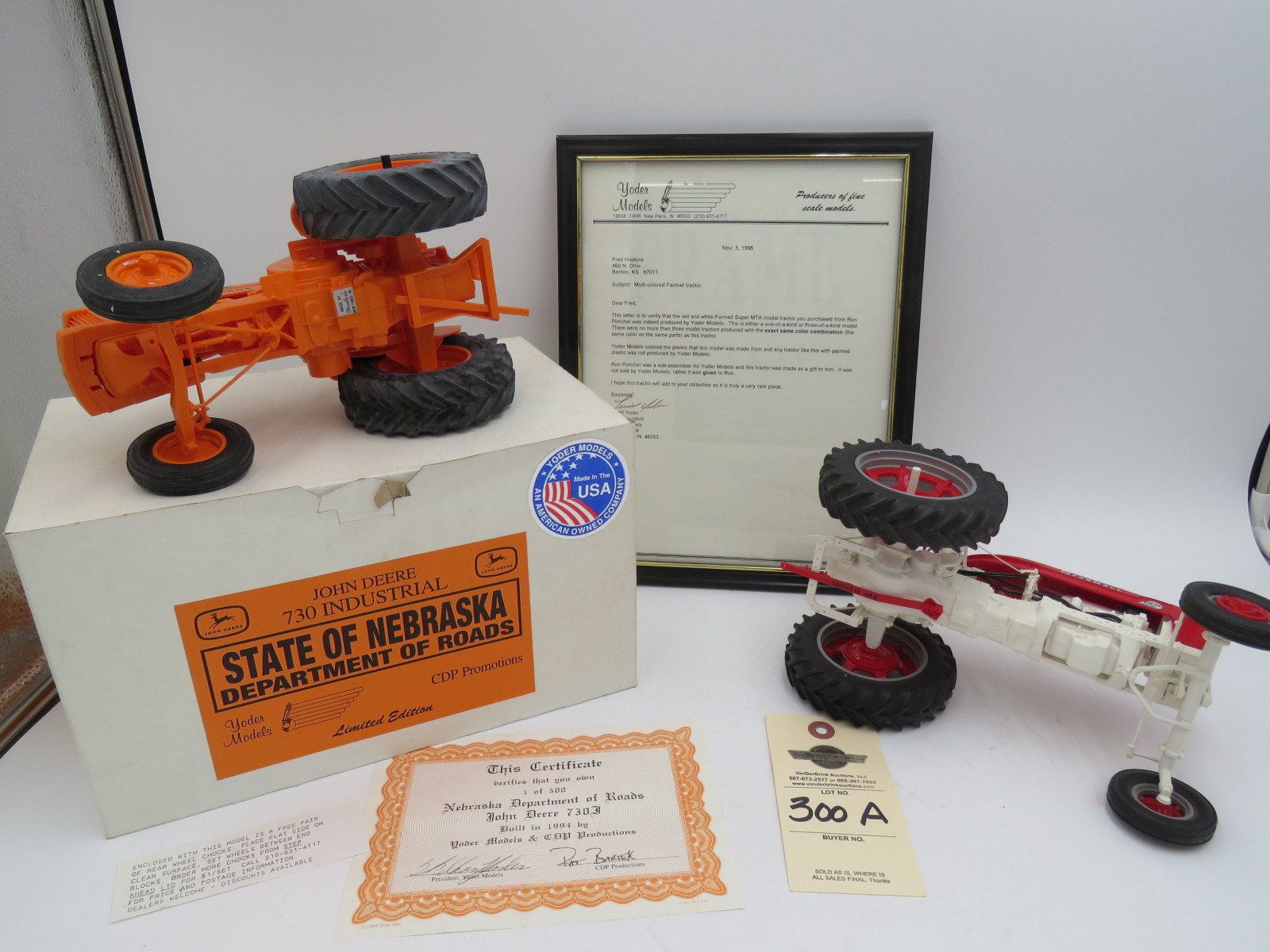 RARE Yoder Multi-Colored Farmall with Letter of Certification NIB  and Yoder State of Nebraska Department of roads John Deere 730 Industrial IN Opened Box - Image 4