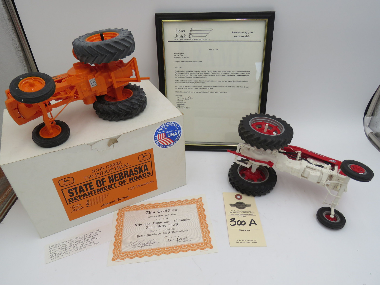 RARE Yoder Multi-Colored Farmall with Letter of Certification NIB  and Yoder State of Nebraska Department of roads John Deere 730 Industrial IN Opened Box - Image 5