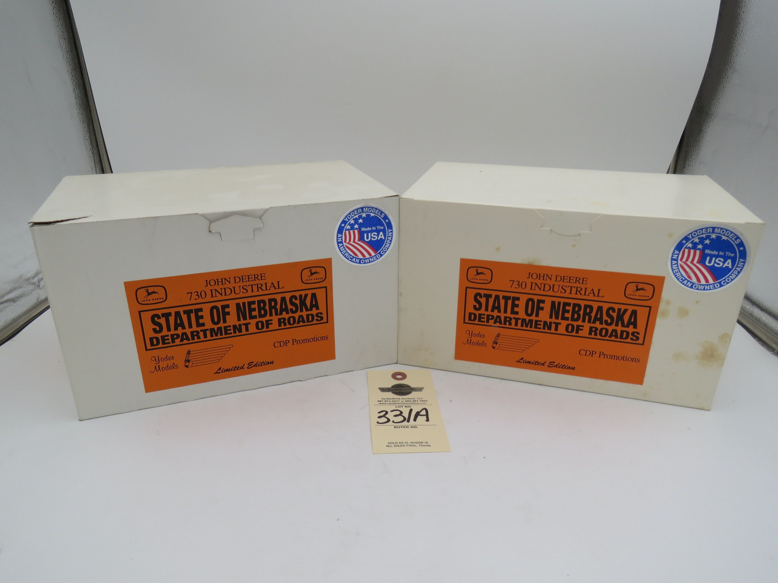 Group of 2 Yoder State of Nebraska Department of roads CDP Promotions John Deere 730 Industrial Tractors NIB - Image 1