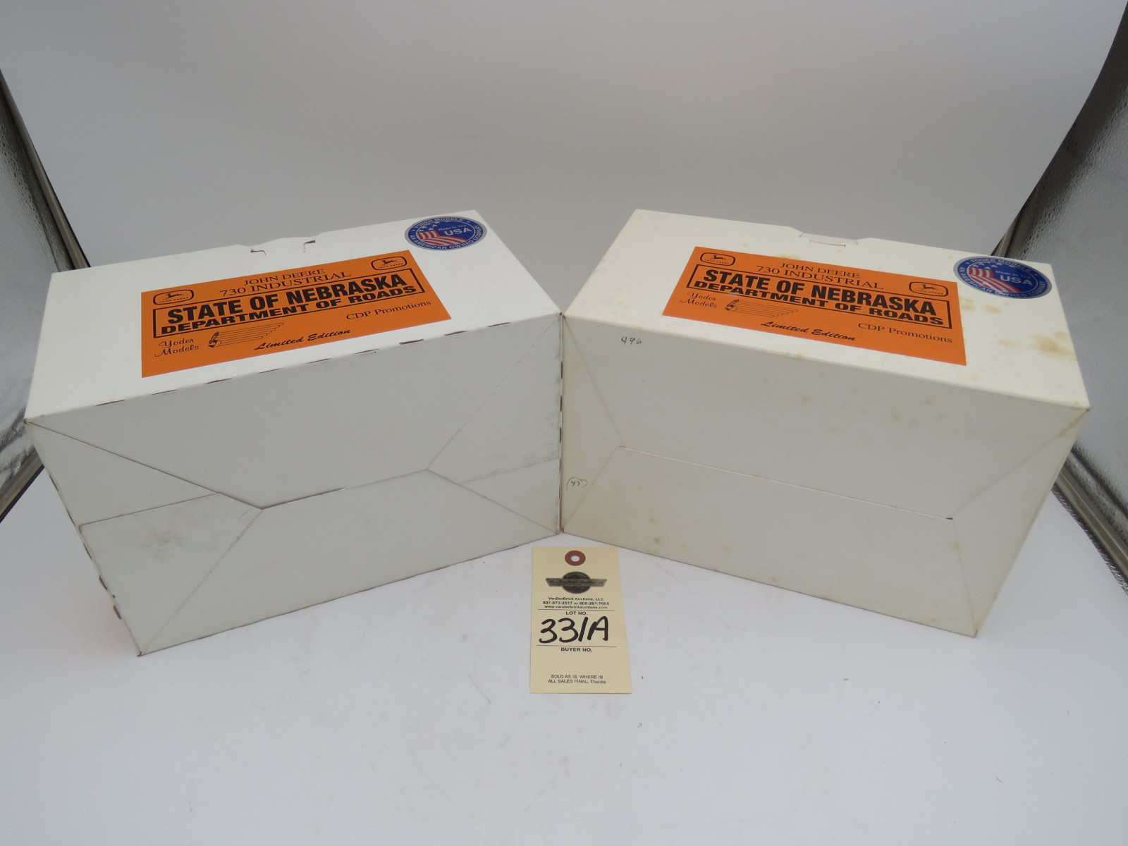 Group of 2 Yoder State of Nebraska Department of roads CDP Promotions John Deere 730 Industrial Tractors NIB - Image 6