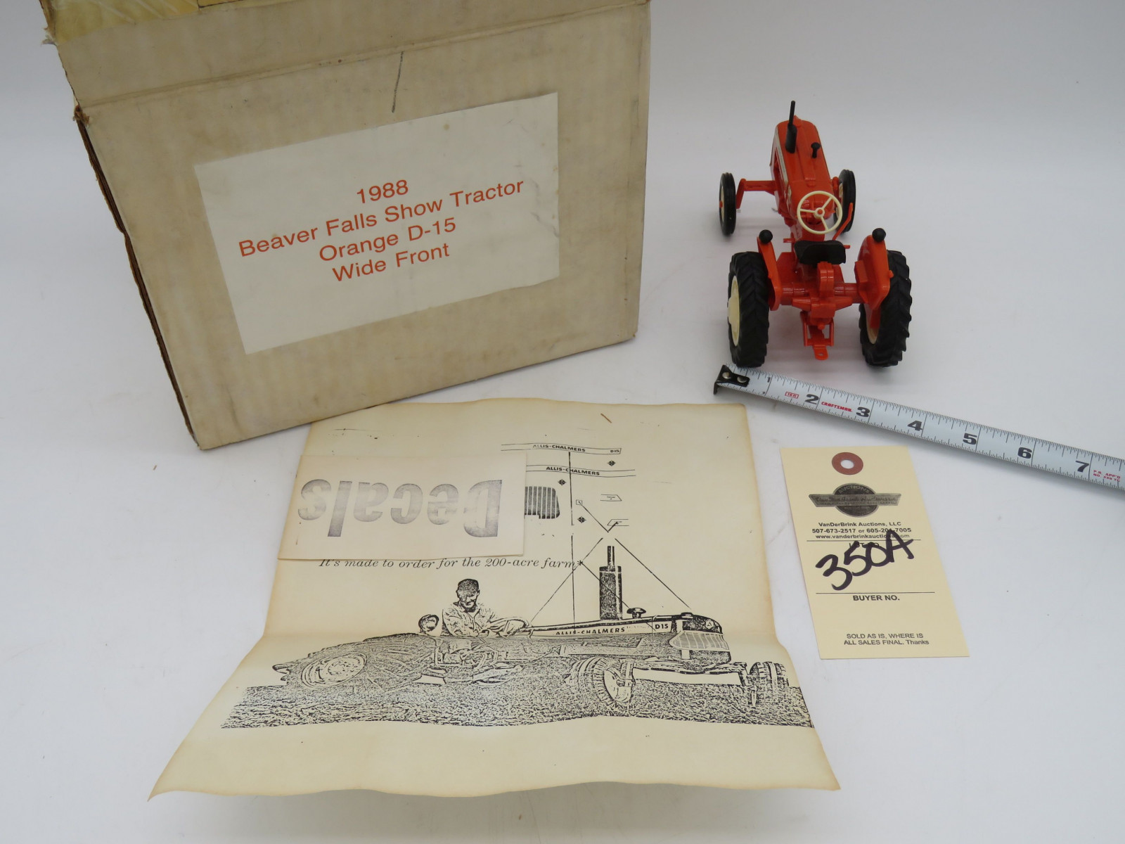 1988 Beaver Falls Show Tractor Orange D-15 Wide Front Tractor by Yoder No Box - Image 4