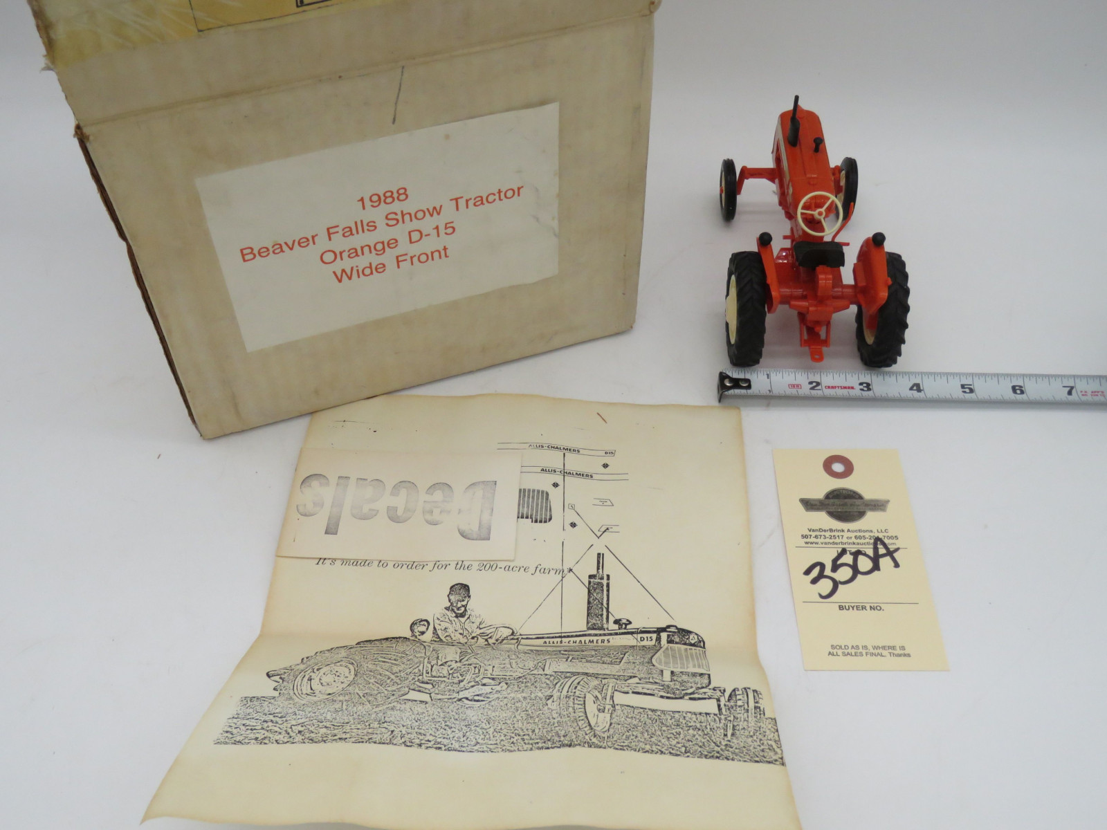 1988 Beaver Falls Show Tractor Orange D-15 Wide Front Tractor by Yoder No Box - Image 5