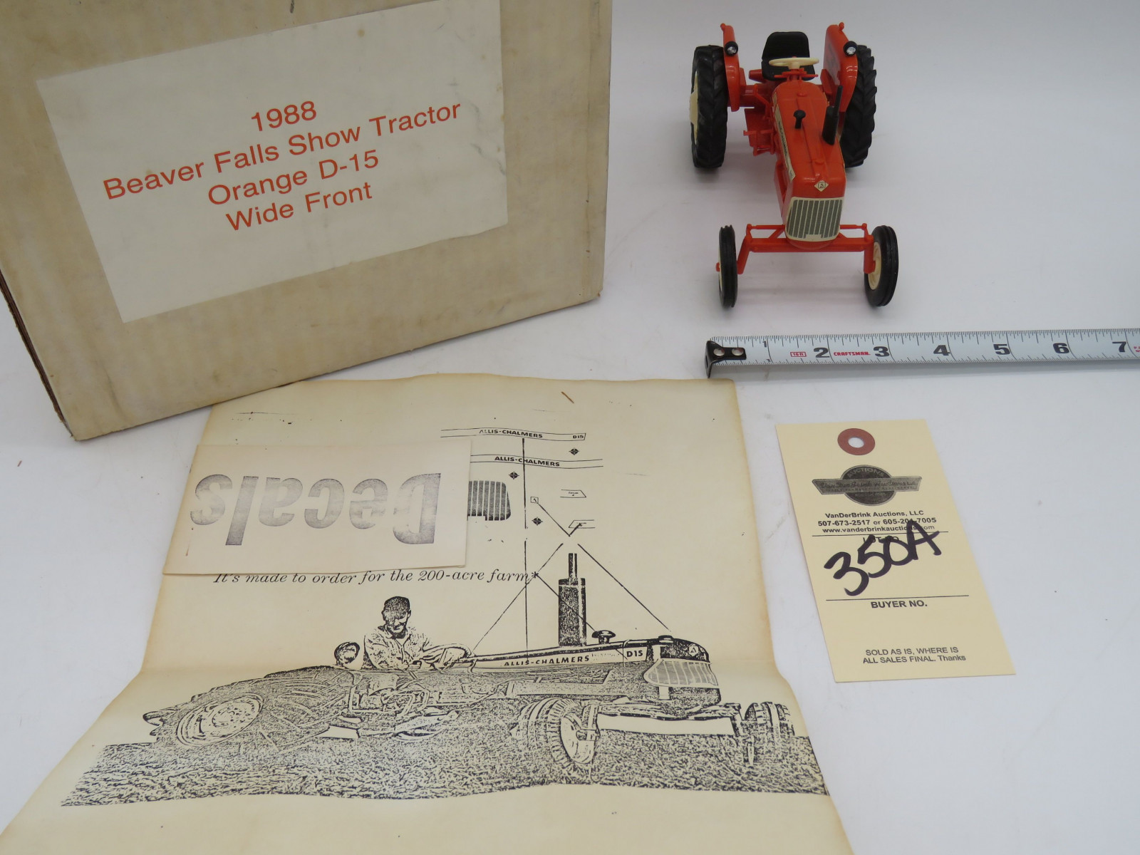 1988 Beaver Falls Show Tractor Orange D-15 Wide Front Tractor by Yoder No Box - Image 6