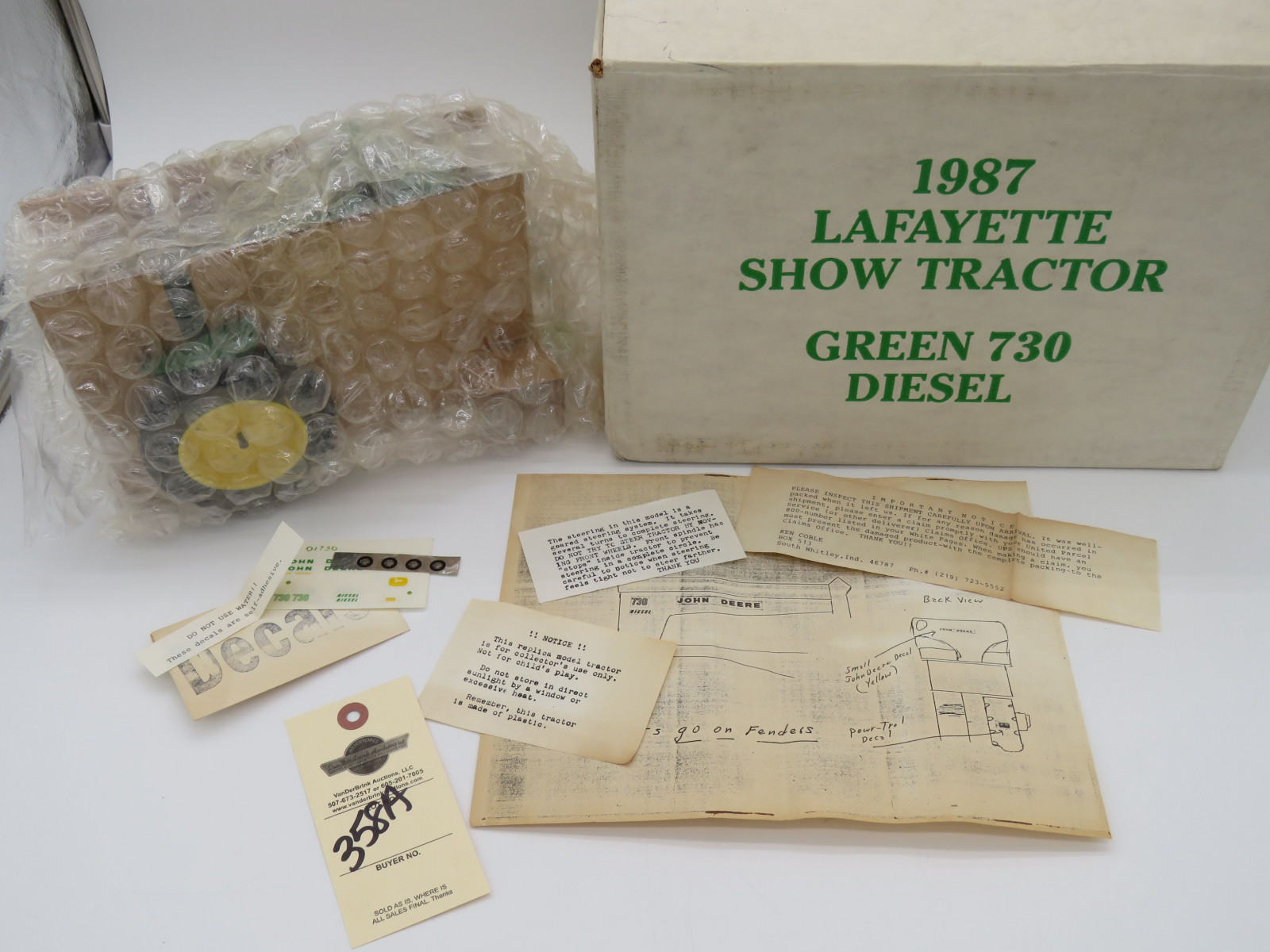 1987  Layfayette Show Tractor Green 730 Diesel in Open Box New - Image 1