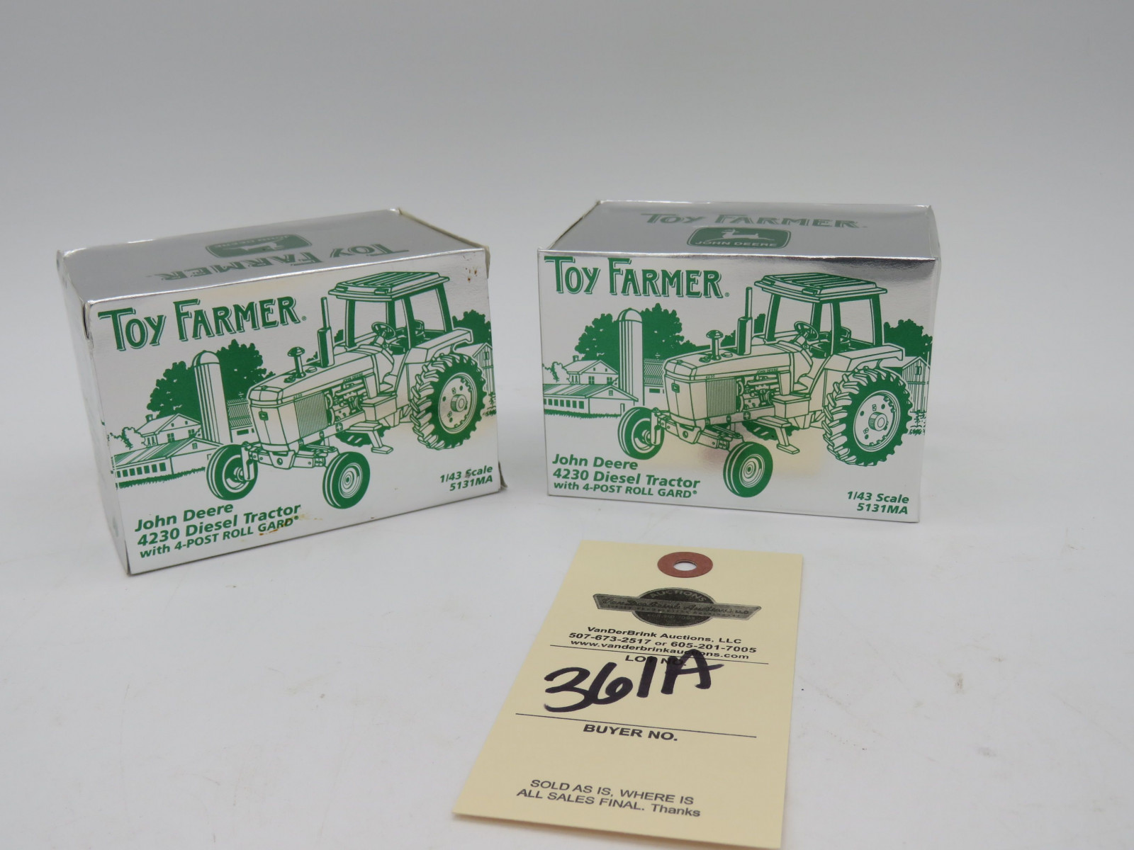 Toy Farmer 1/43nd Scale John Deere 4230 diesel Tractors with 4 post Gard by Ertl NIB Group of 2 - Image 1