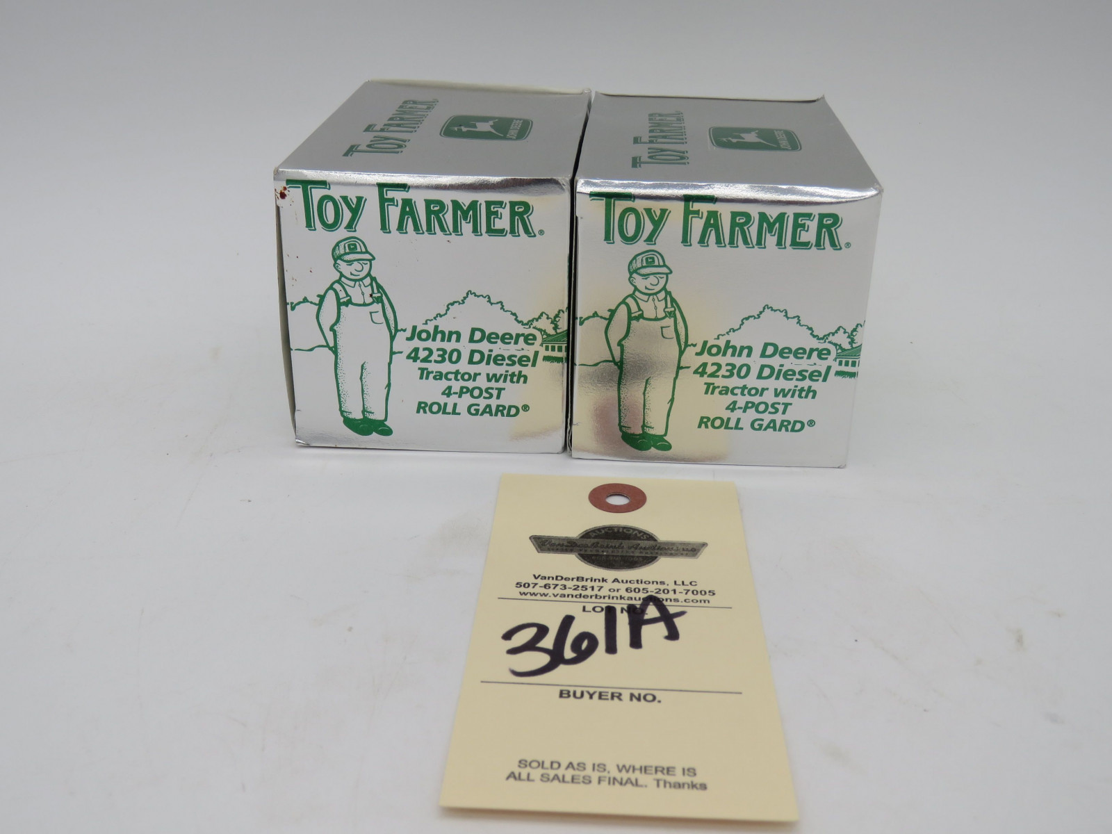Toy Farmer 1/43nd Scale John Deere 4230 diesel Tractors with 4 post Gard by Ertl NIB Group of 2 - Image 3