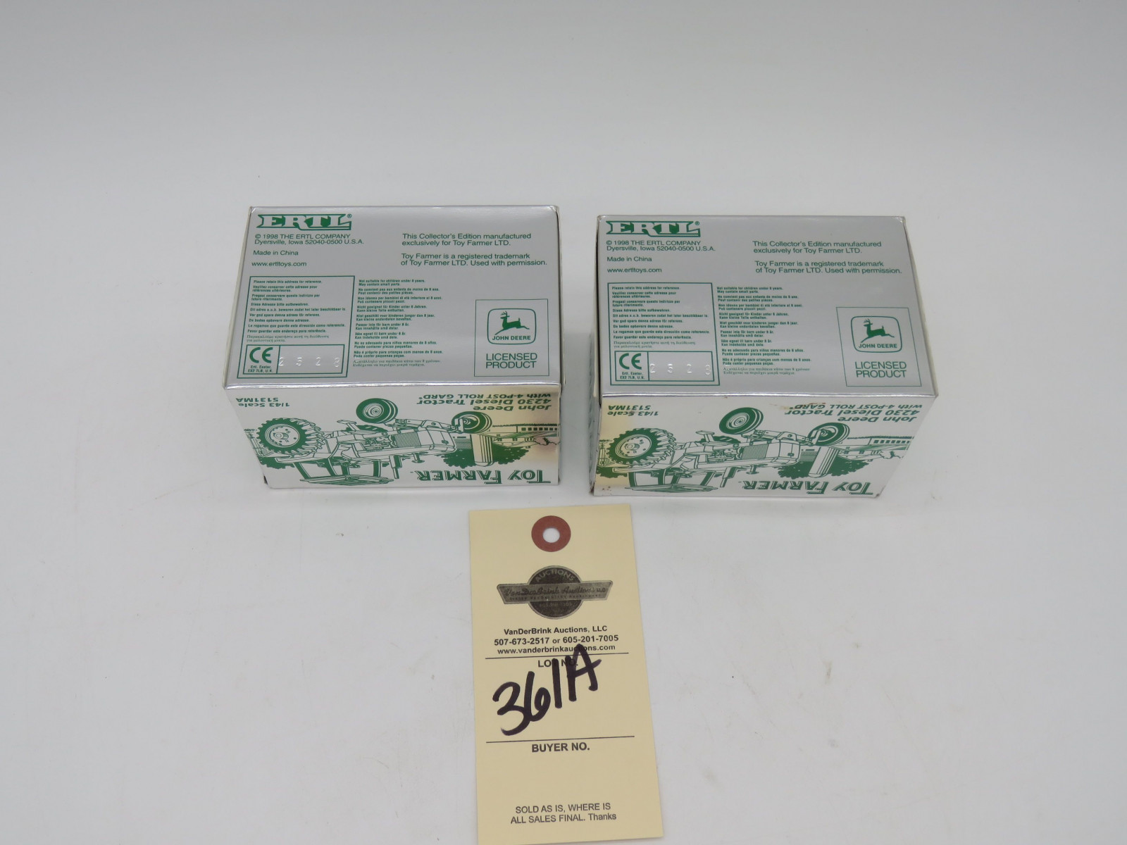 Toy Farmer 1/43nd Scale John Deere 4230 diesel Tractors with 4 post Gard by Ertl NIB Group of 2 - Image 5