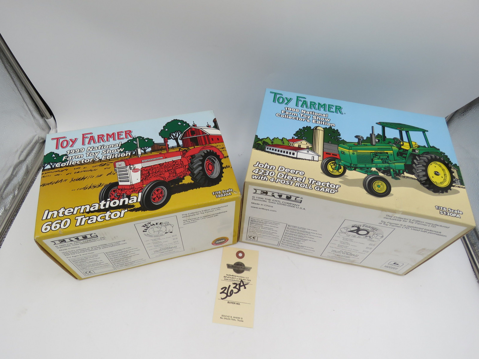 Toy Farmer by Ertl 1998 and 1999 National Farm Toy Show Collector's Edition International 660 Tractor and Toy Farmer John Deere 4230 Diesel Tractor with 4 post roll Garb both NIB 1/16th Scale - Image 5