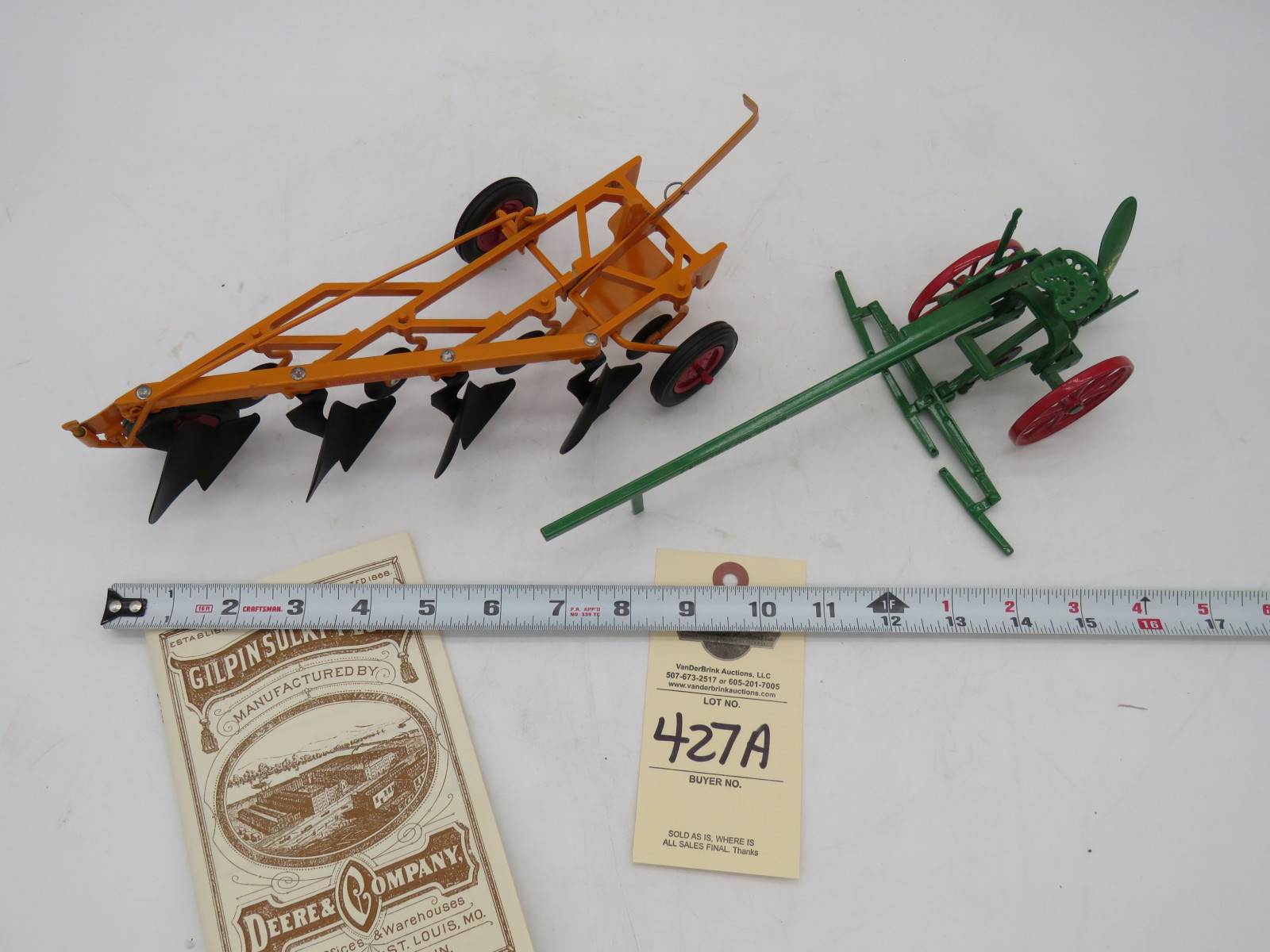 Minneapolis Moline 4 bottom Plow Die-Cast and John Deere Die-Cast 1 Bottom Plow No Box - Image 2