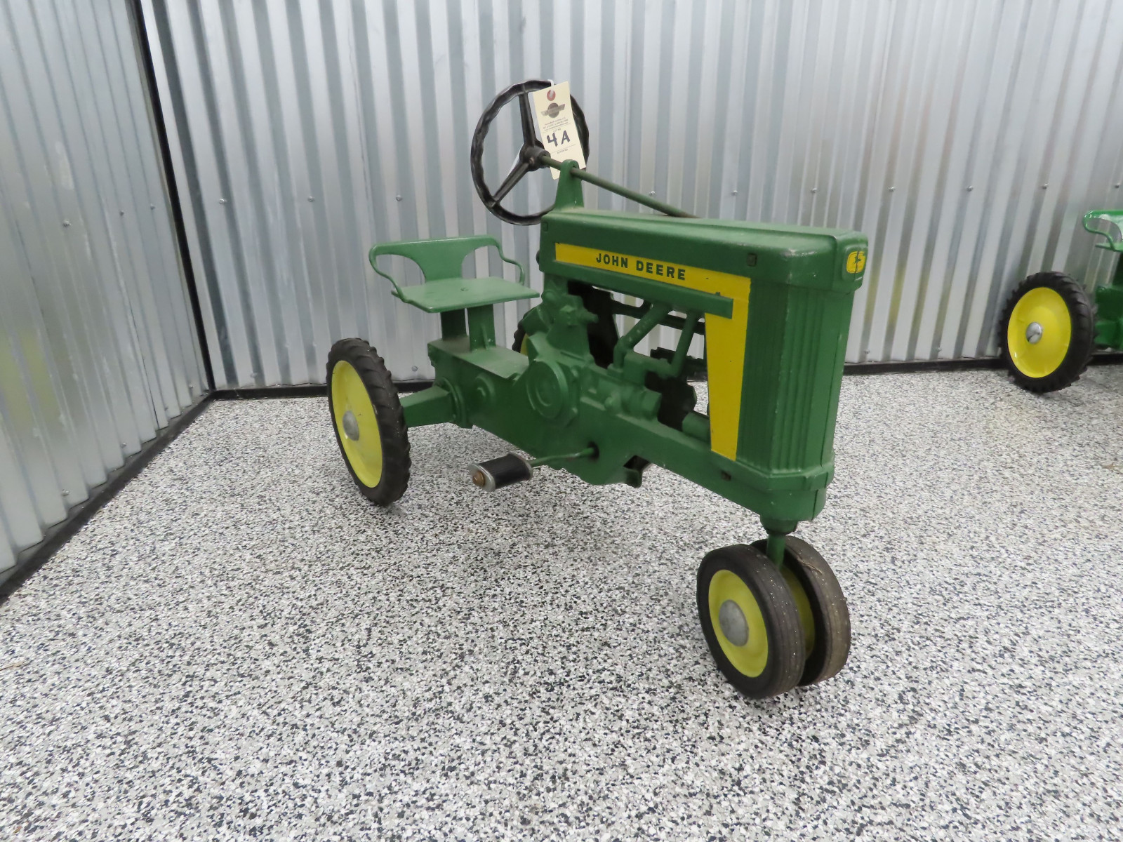 John Deere Pedal Tractor Cast Iron and Chain Drive Open engine with Yellow Stripe - Image 1