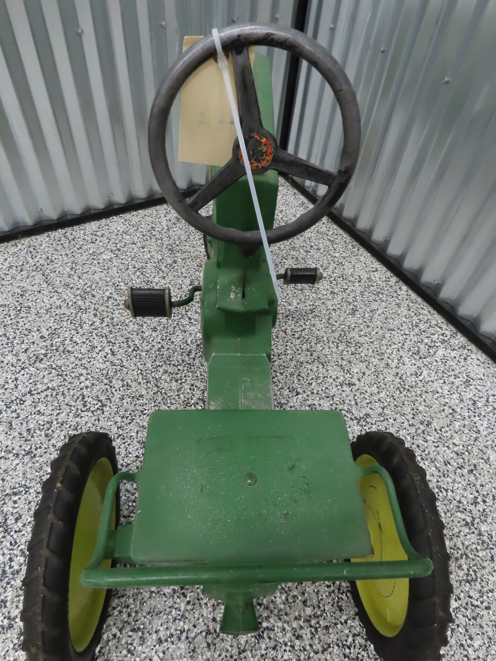 John Deere Pedal Tractor Cast Iron and Chain Drive Open engine with Yellow Stripe - Image 10