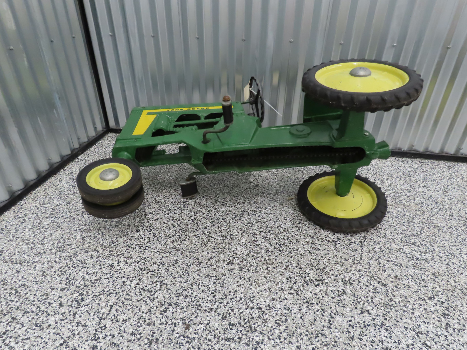 John Deere Pedal Tractor Cast Iron and Chain Drive Open engine with Yellow Stripe - Image 14