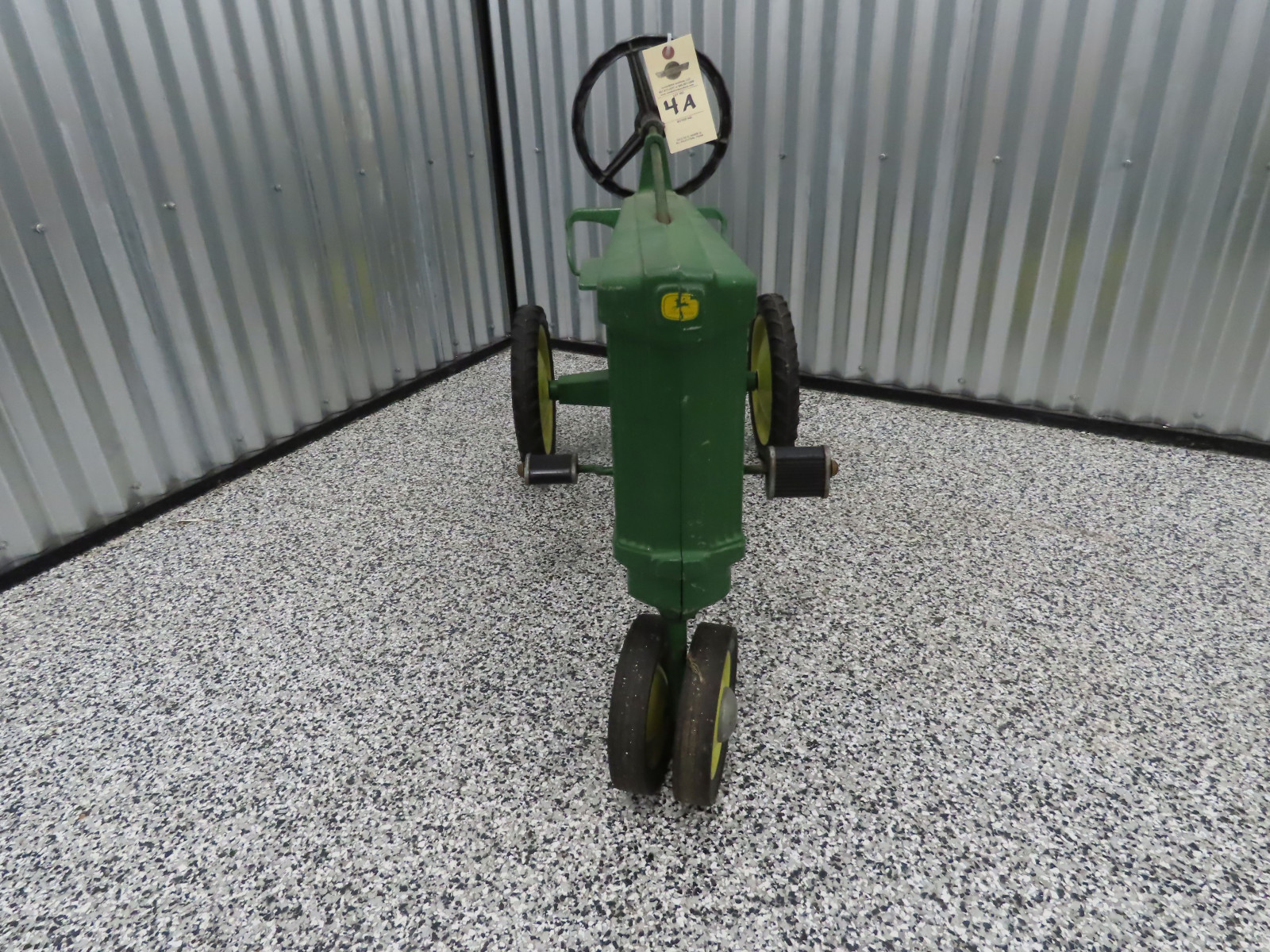 John Deere Pedal Tractor Cast Iron and Chain Drive Open engine with Yellow Stripe - Image 2