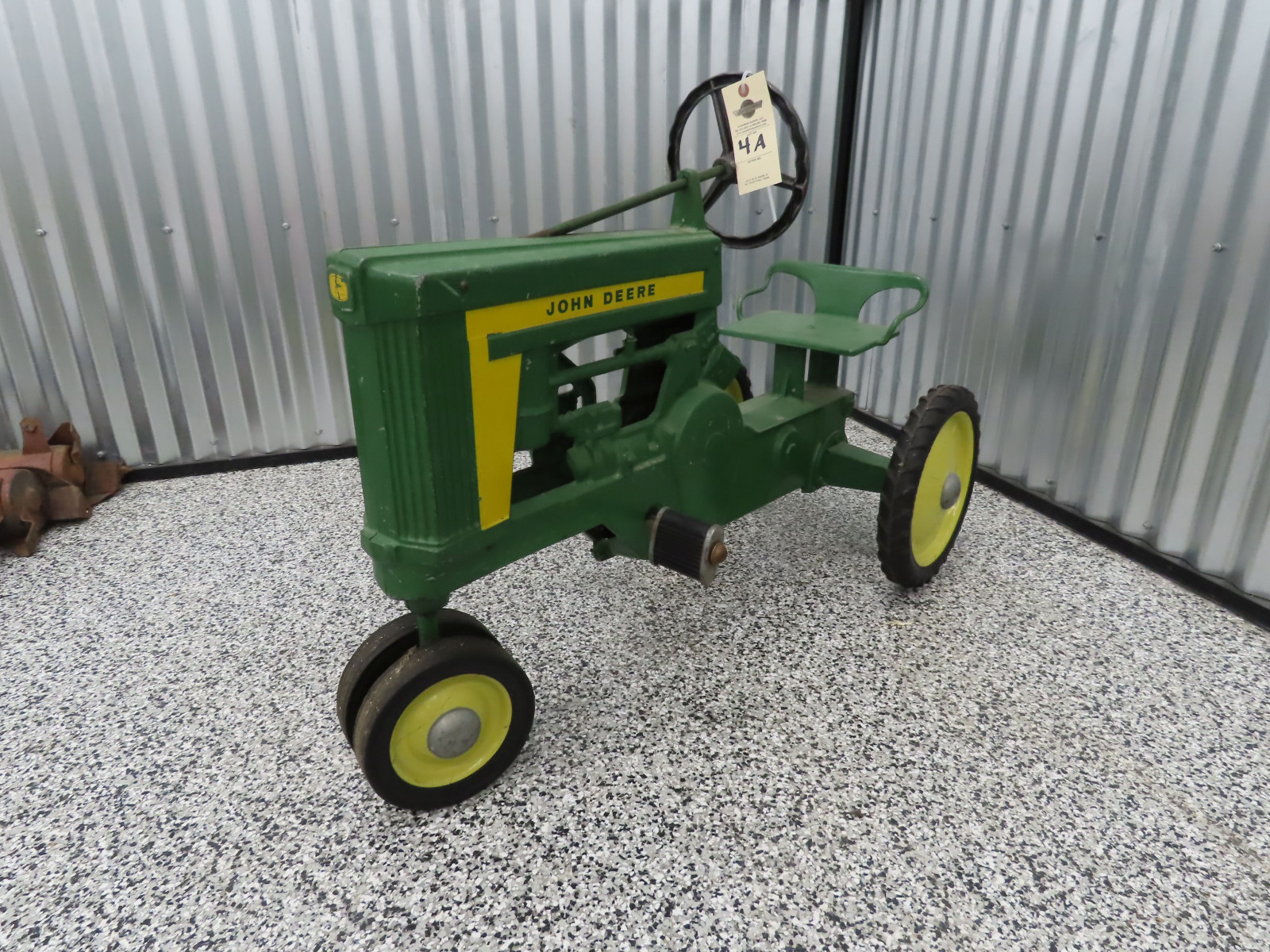 John Deere Pedal Tractor Cast Iron and Chain Drive Open engine with Yellow Stripe - Image 3
