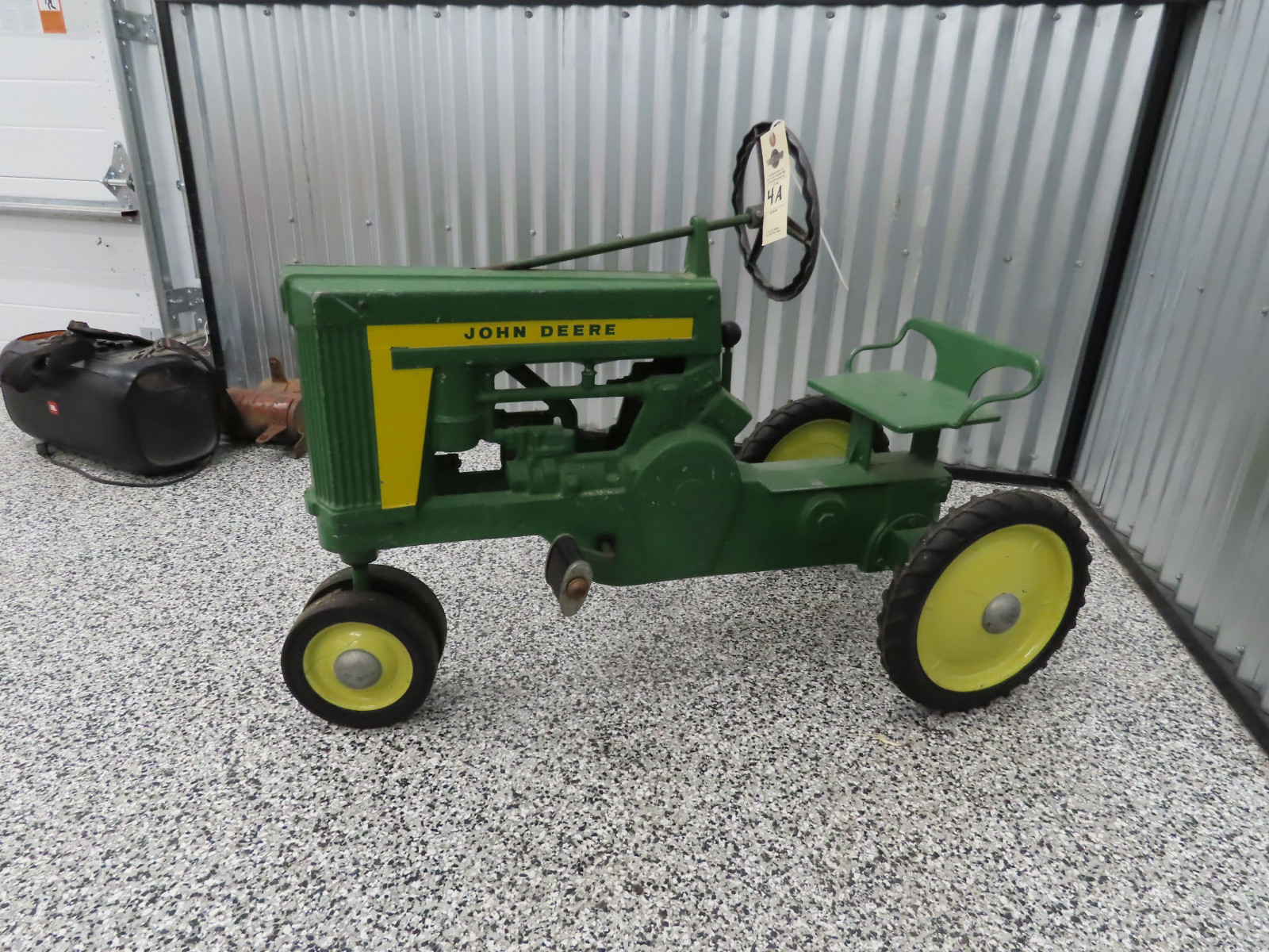 John Deere Pedal Tractor Cast Iron and Chain Drive Open engine with Yellow Stripe - Image 5