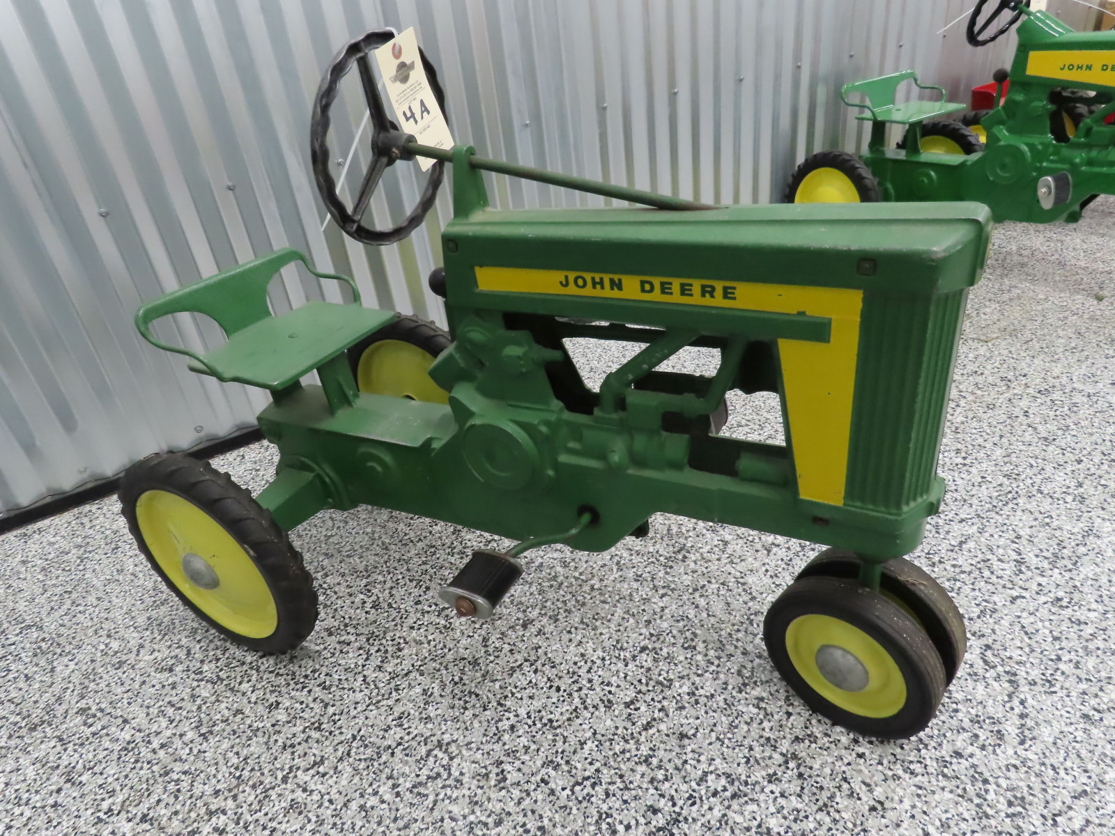 John Deere Pedal Tractor Cast Iron and Chain Drive Open engine with Yellow Stripe - Image 6