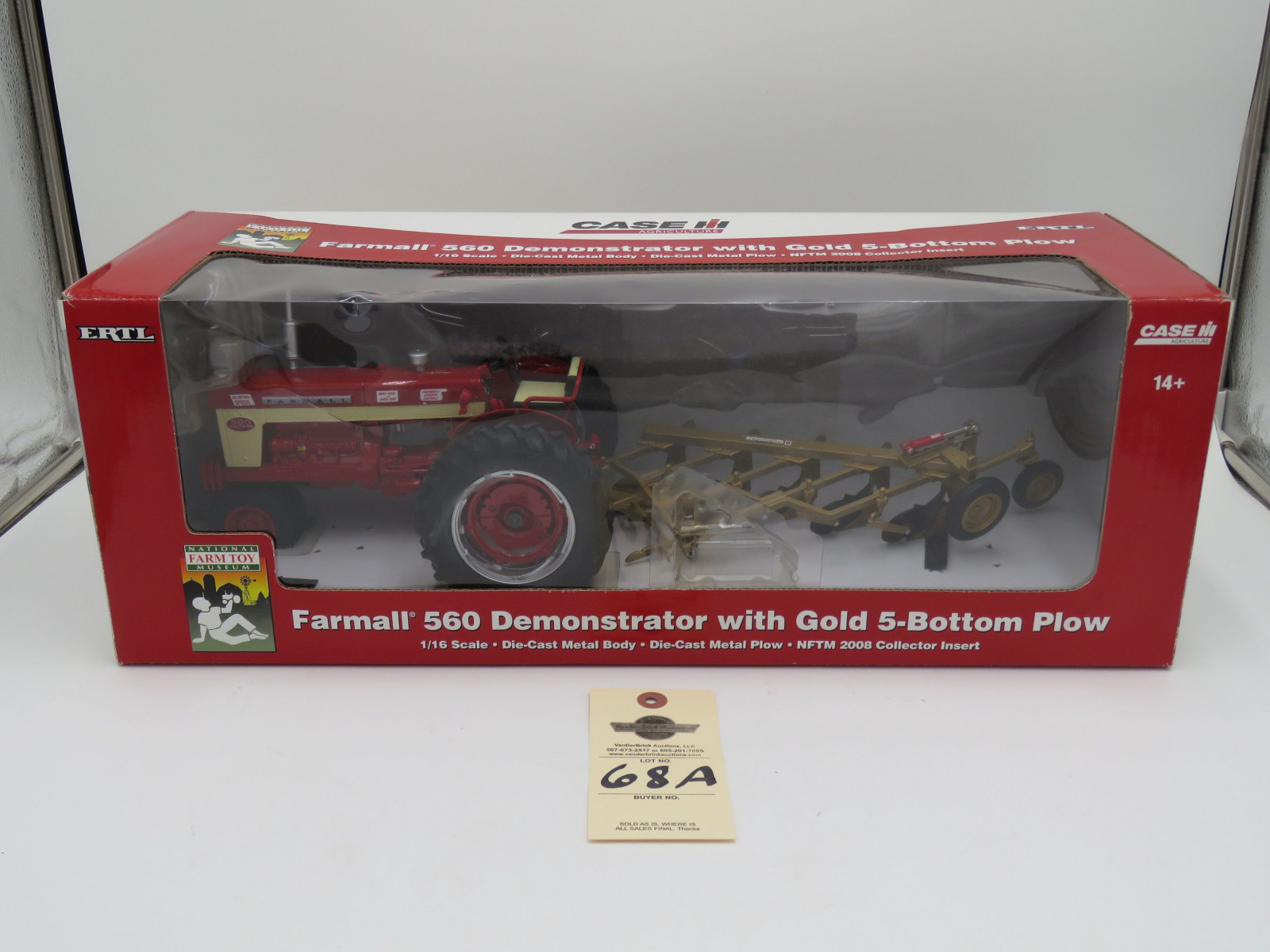 2008 ERTL FARMALL 560 DEMONSTRATOR WITH GOLD 5-BOTTOM PLOW BOX HAS BEEN OPENED NATIONAL FARM TOY MUSEUM  1/16TH SCALE Die-Cast - Image 1